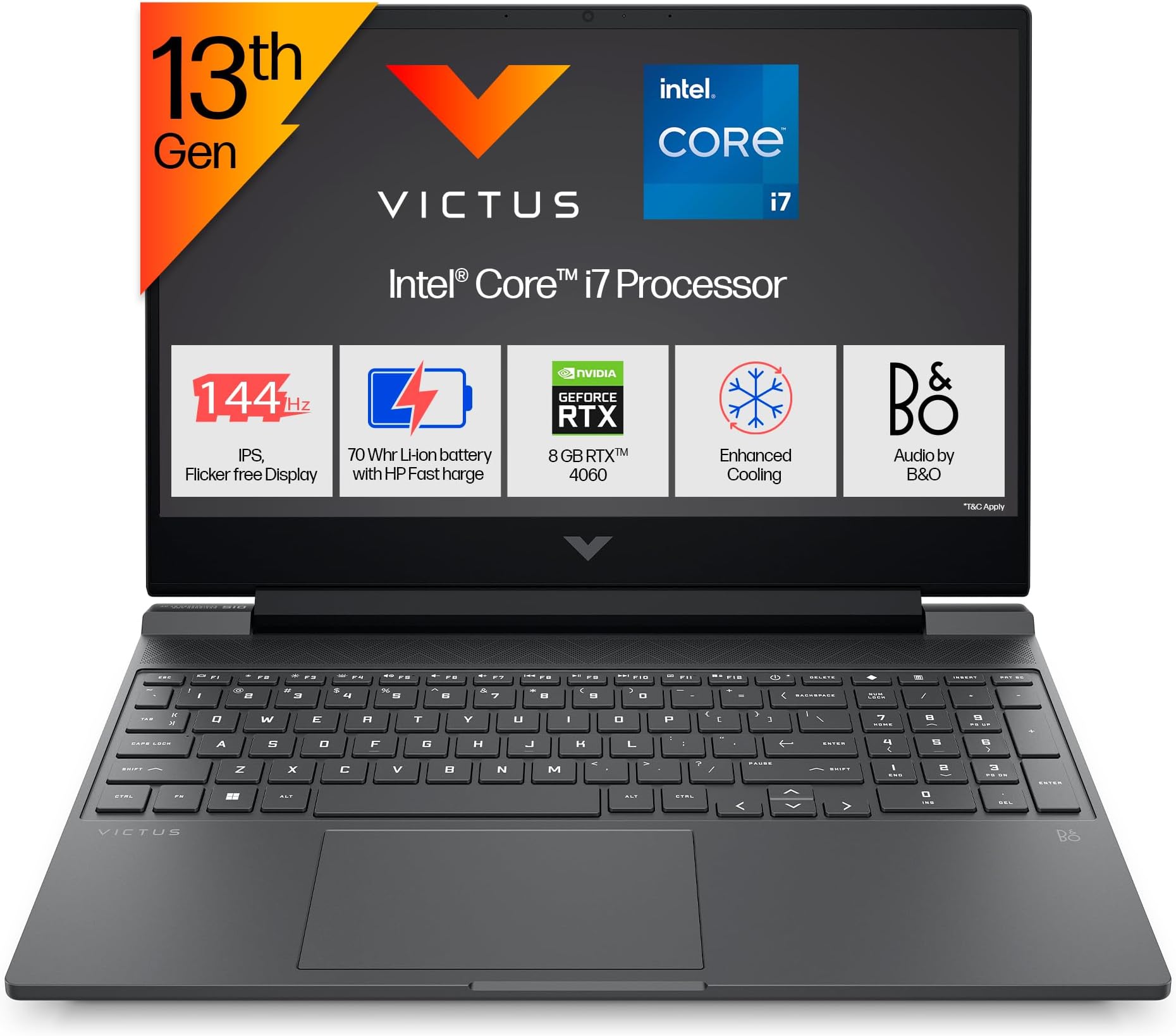 HP Victus, 13th Gen Intel Core i7-13620H, RTX 4060-8GB Gaming Laptop (16GB DDR4, 1TB SSD) 144Hz, IPS, 15.6"/39.6cm, Flicker-Free, Win11, Office21, Mica Silver, 2.29kg, Enhanced Cooling, fa1333TX