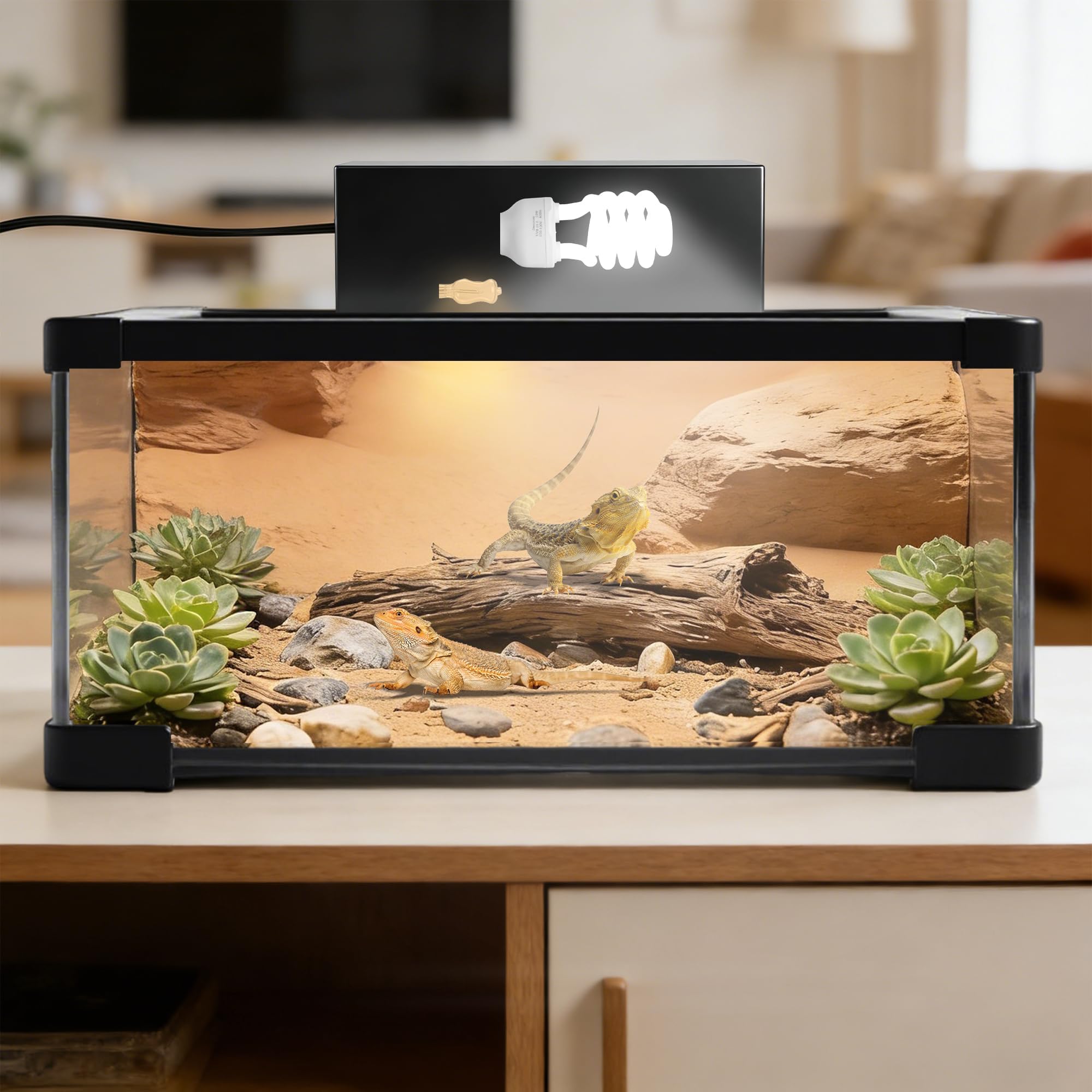 Dual Reptile Heat Lamp Fixture Max 90W with Separate Switches, 23W 10.0 UVB Light & 2 Pcs 60W Halogen Heat Lamp for Reptiles, Bearded Dragon, Lizard, Turtle, Snake - image 2