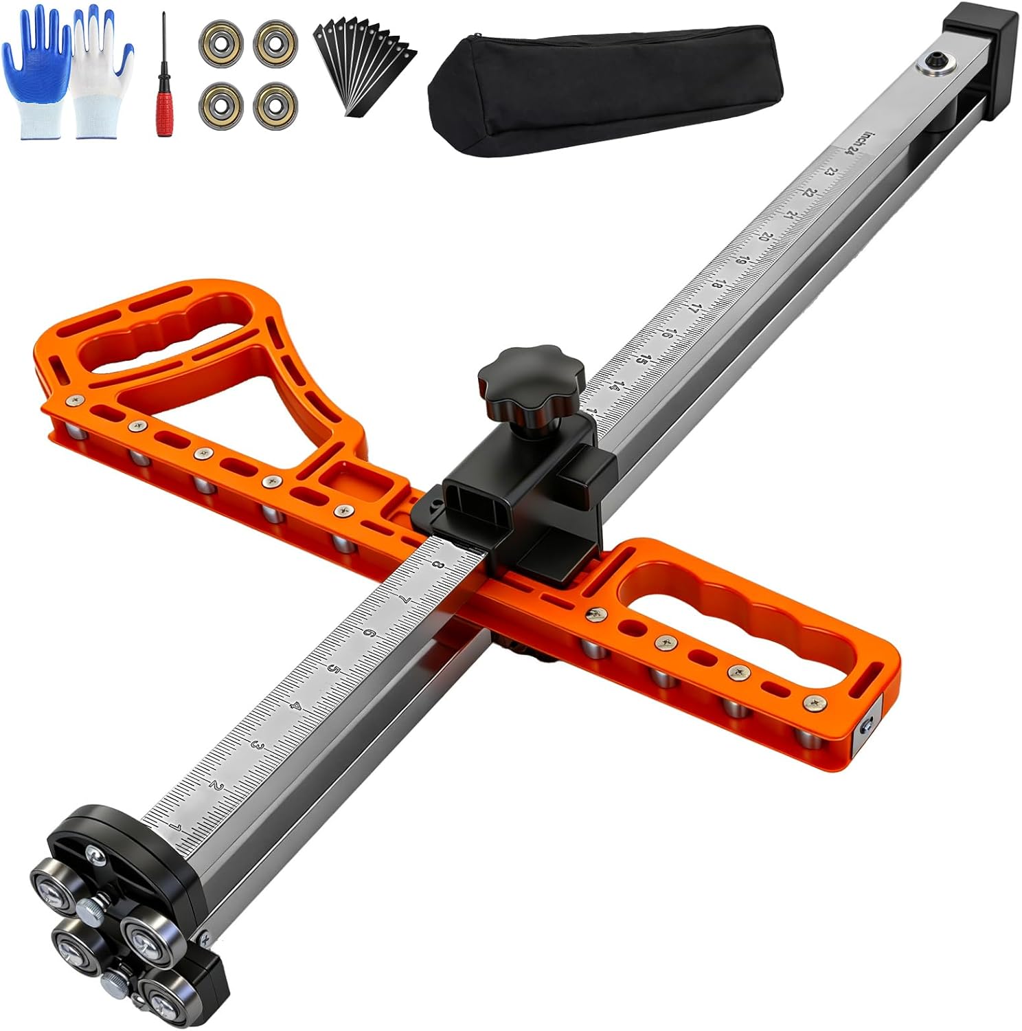 Upgraded Drywall Cutting Tool, Foldable Sheetrock Cutting Tool with Dual Bearing System, Adjustable 0.6"–24" Board Cutter for 1/4"–5/8" Board, Precision Cutting Tool with Storage Bag & Blades