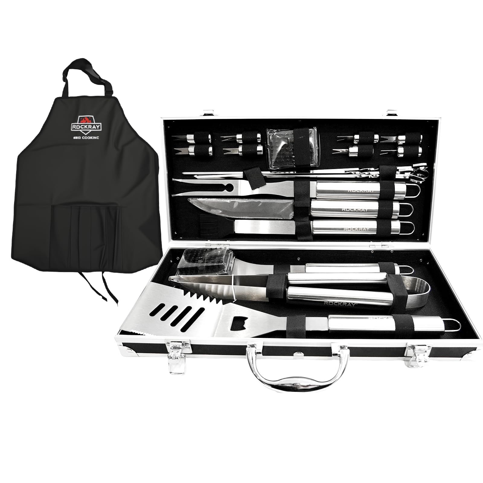BBQ Grill Tools Set, 21-Piece Stainless Steel Utensils with Aluminum Case, Heavy Duty Grilling Accessories, The Grill Gift for Father's Day and Christmas