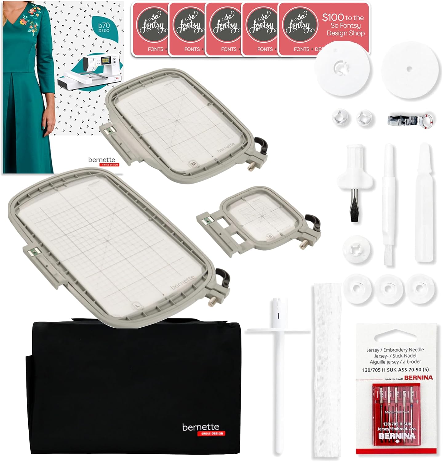 Bernette B70 DECO Embroidery Machine and all included accessories