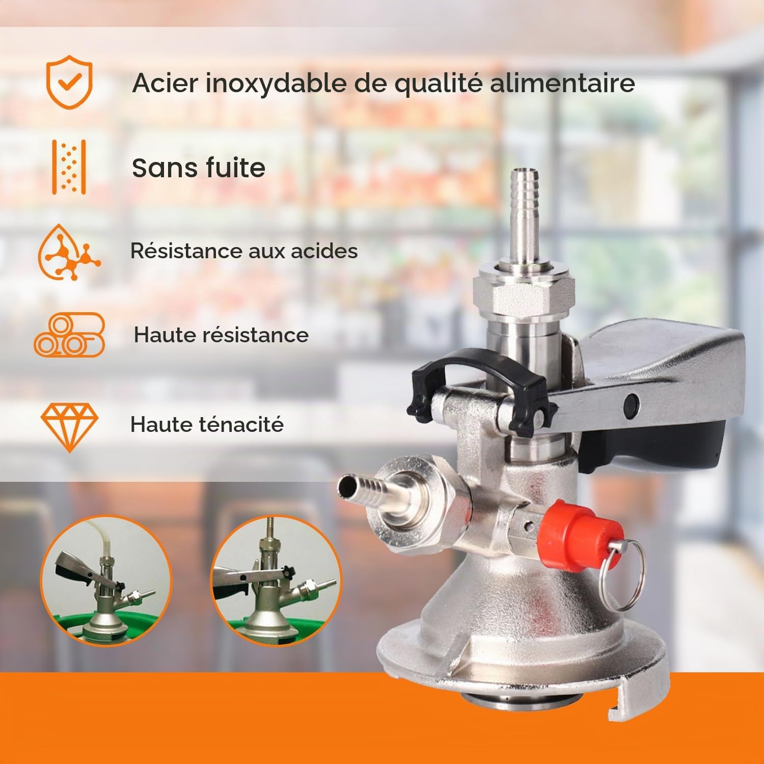 Coupleur de Fût de Bière, G5/8 A Type Brassage Bière Robinets de Distributeur avec Soupape de Surpression de Sécurité, Coupleur de fût Système pour la Maison Bars Hôtels Restaurants Rassemblements