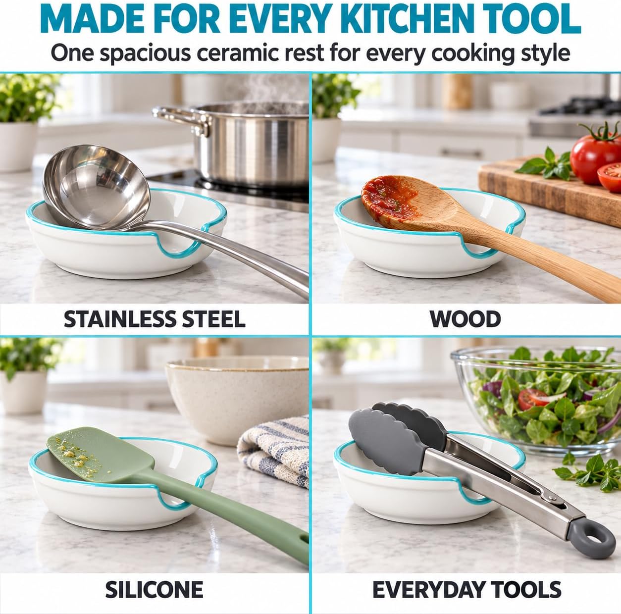 4-Piece Spoon Rest for Stove Top with Metal Holder
