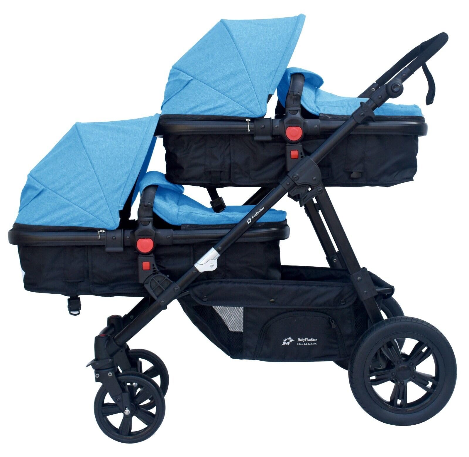 PASSEGGINO DOPPIO/GEMELLARE 2in1 NERO E BLU PER DUE BAMBINI FRATELLI STROLLER