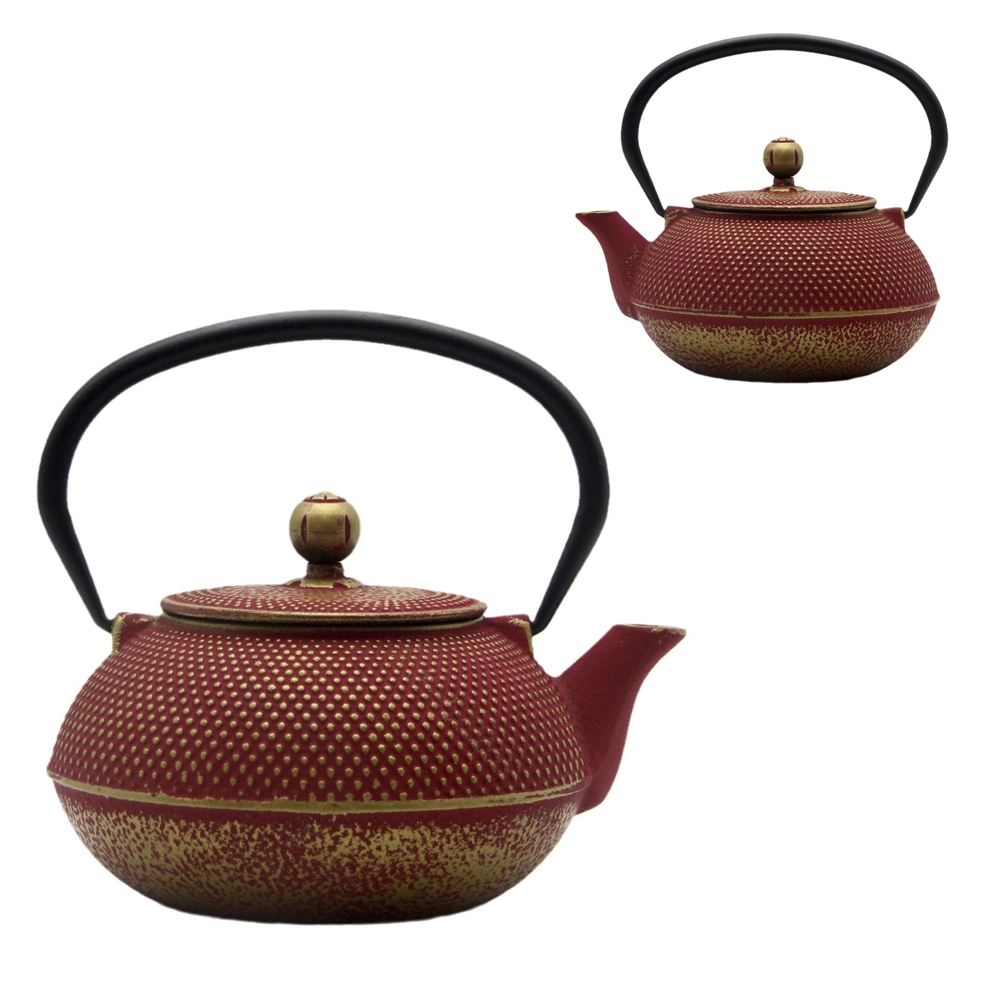 Tetera de hierro fundido con infusor de acero inoxidable para estufa, revestimiento seguro con interior esmaltado, tetsubina roja japonesa para té suelto (30 onzas/900 ml)