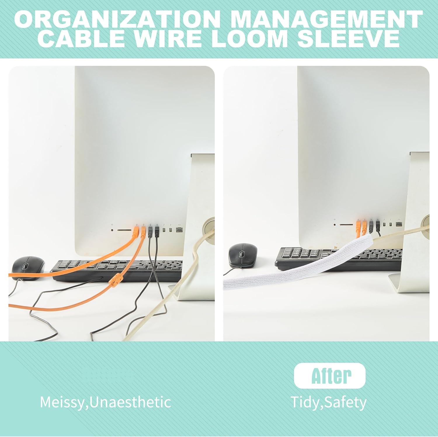 50ft 1 Inch White Cable Sleeve – Split Wire Loom Tubing Cord Protector – Flame Retardant Polyester Cable Management Wrap for Desk, TV, PC – Pet Chew Resistant & Easy to Cut