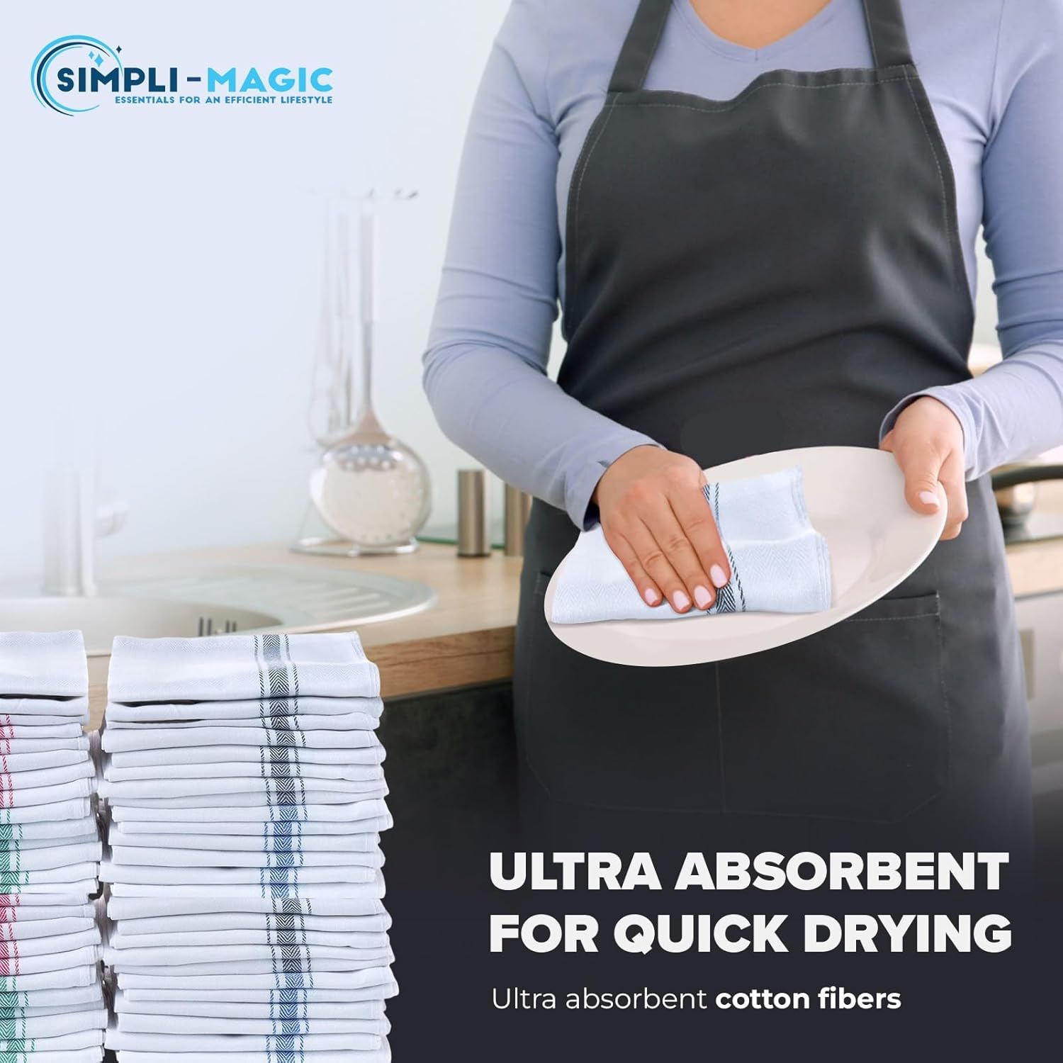 Simpli-Magic Cotton Herringbone Dish Towels, 15"x25" (30 Pack) – High Absorbent Kitchen Hand Towels (Multi-Color) - Image 5