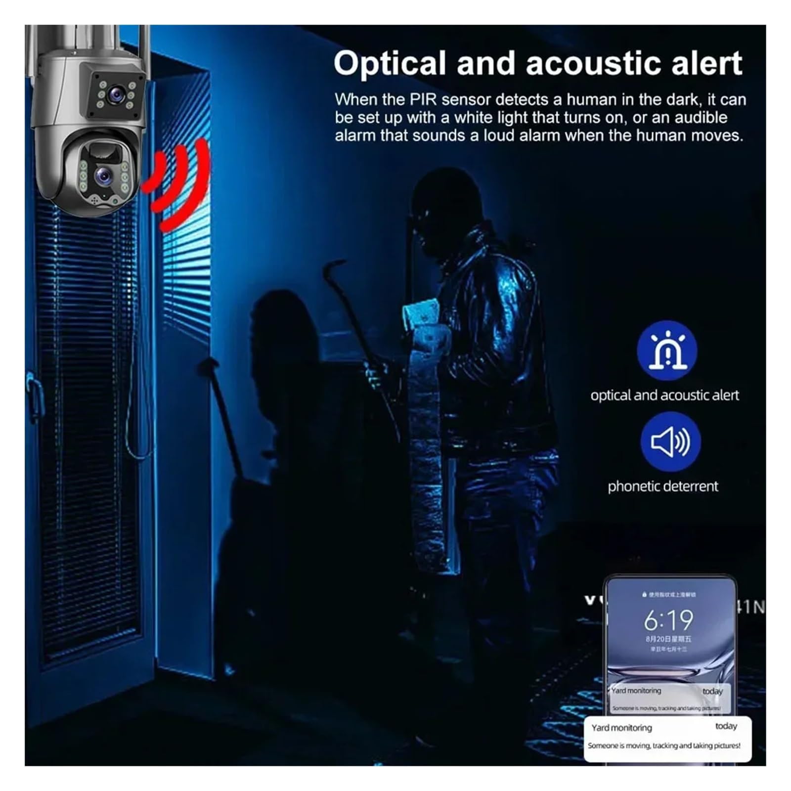 Cámara Solar de 6 MP 4G/WiFi, cámara vigilancia CCTV inalámbrica for Exteriores con Panel, Lente Dual, PTZ, IP, protección Seguridad para almacén Comercial(WiFi CAM No Card)