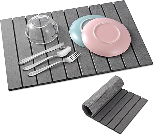 Tapete de secado de piedra para encimera de cocina, grande, plegable, de secado rápido, tapete de tierra de diatomeas para platos, botellas, tazas,