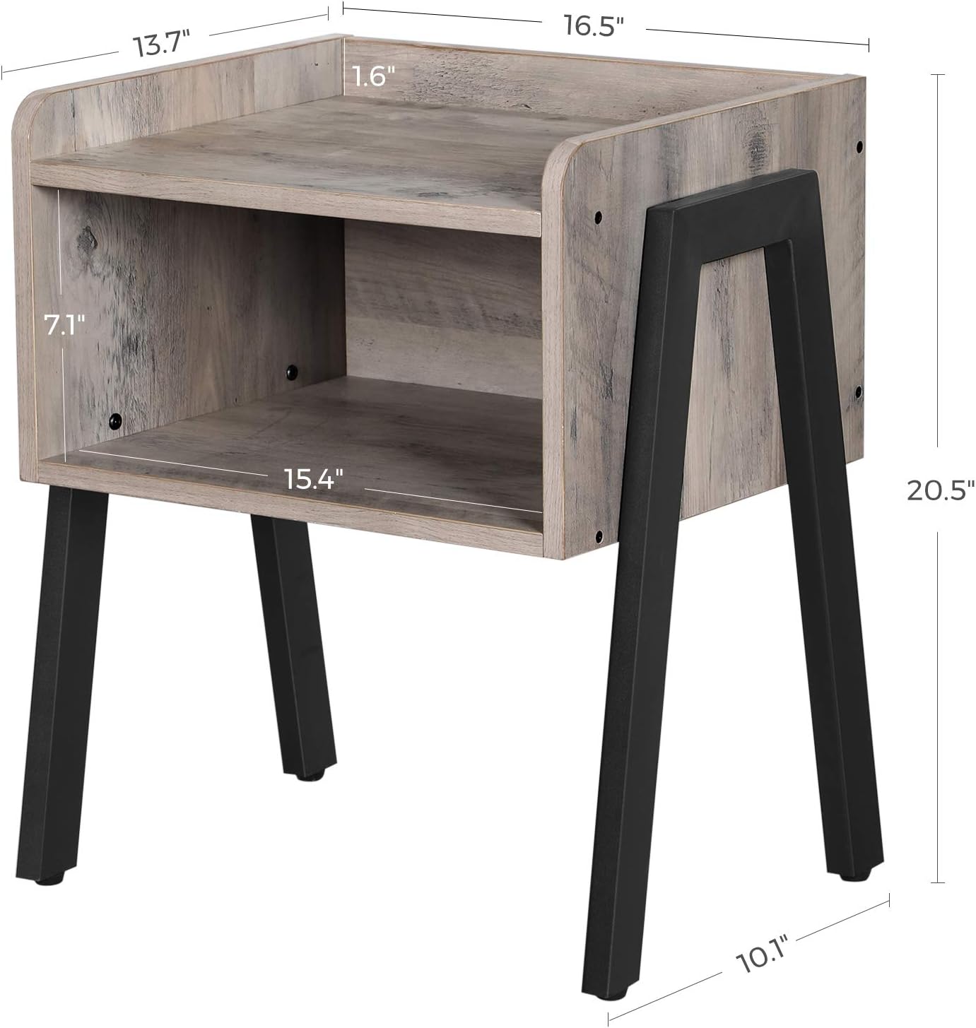 VASAGLE Side Table, End Table, Nightstand with Storage Compartment, Industrial Accent Furniture for Bedroom, Greige and Black ULET054M01