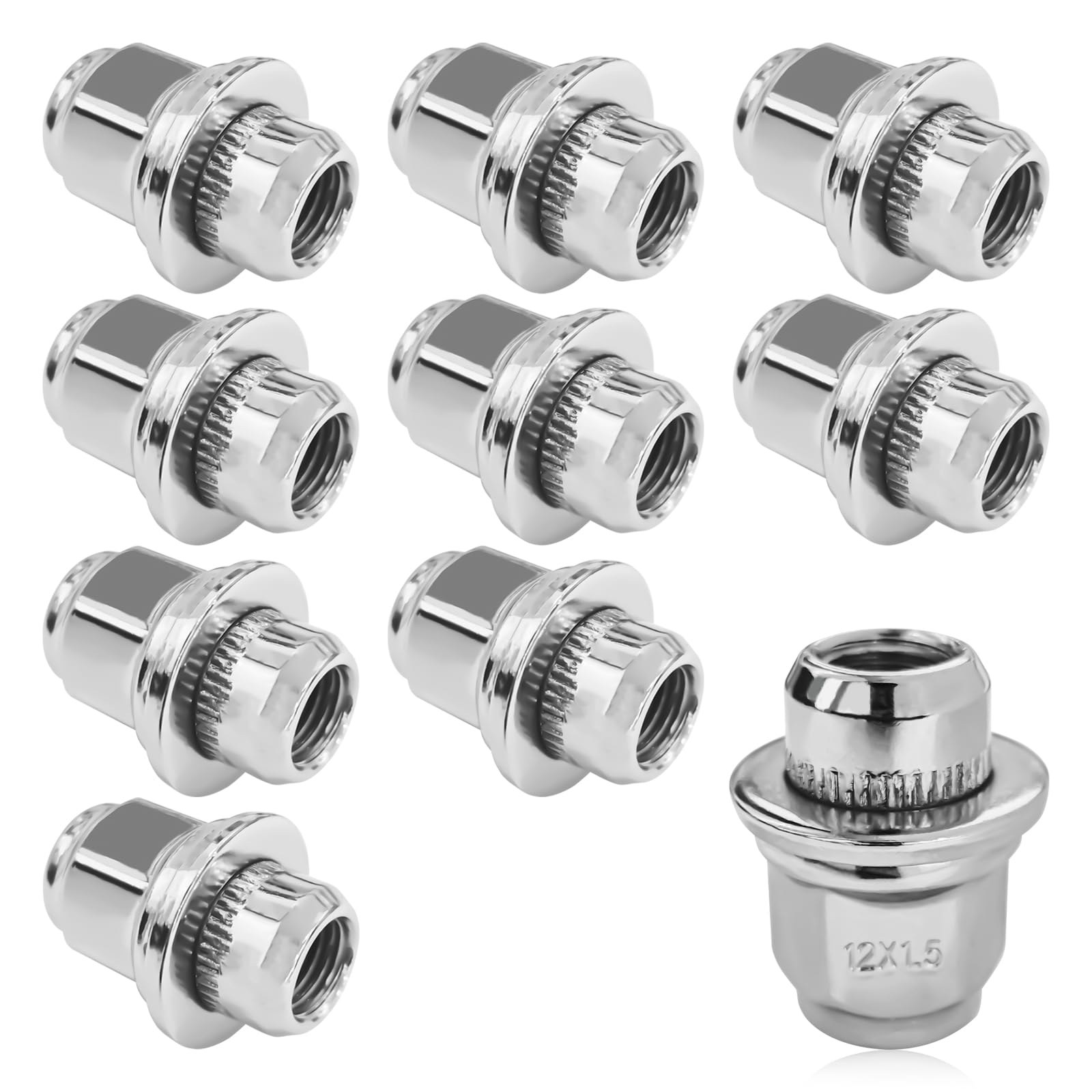 MLAHUIER 10PCS M12x1.5 Chrome Lug Nuts, Chrome Closed End Mag Style Lug Nuts with Washer Replaces OEM#90084-94001, Lug Nut Lock Set Compatible with