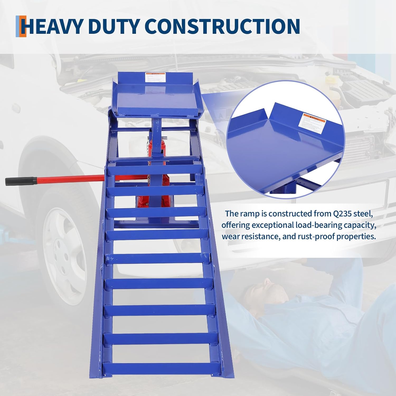2-Pack Heavy Duty 5 Ton (11000 LBS) Hydraulic Car Ramps, High Lift 13.3" Truck Ramps with Safety Lock Pins, Auto Lift for Oil Change, Home Garage & Vehicle Repair, Blue