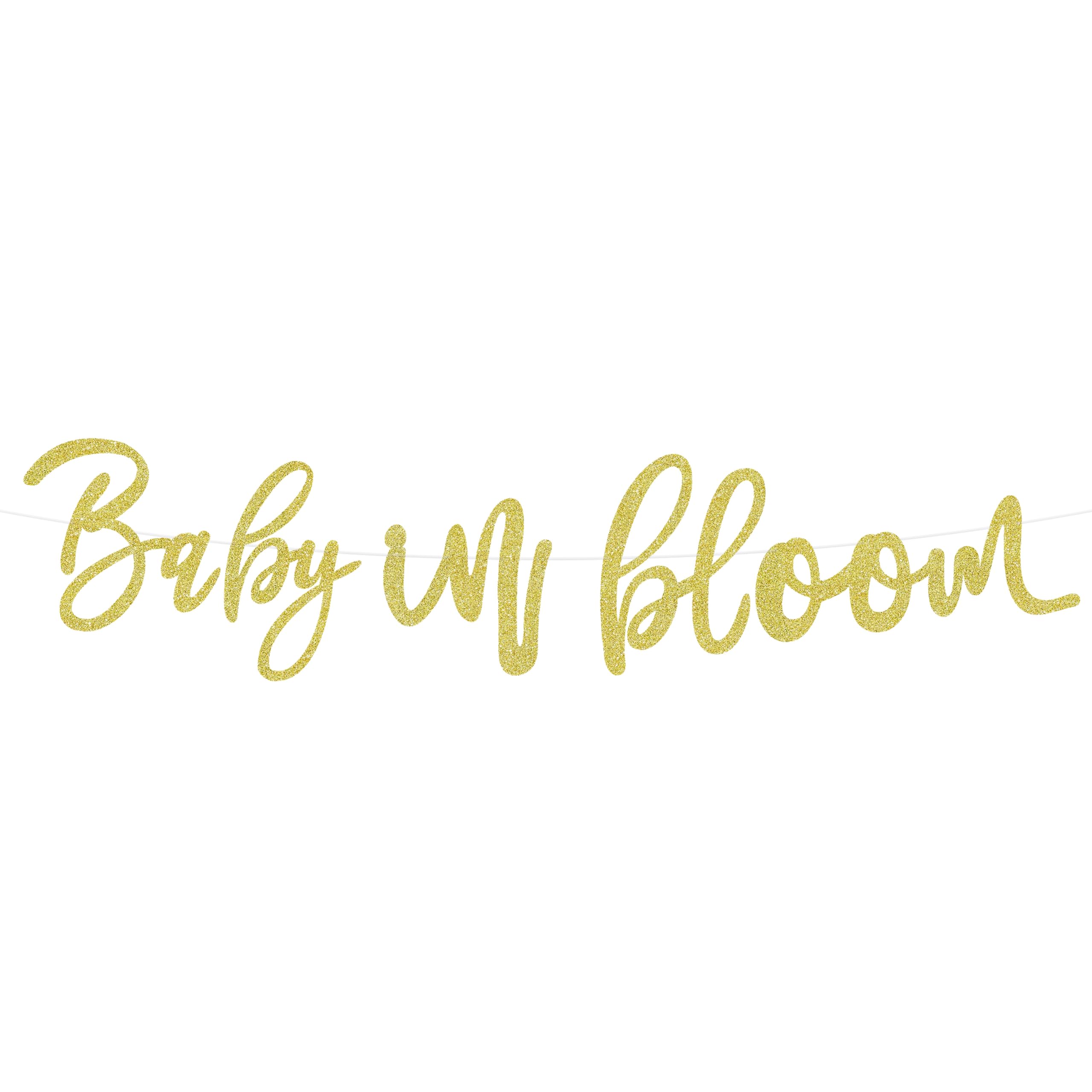 Pancarta preencordada de Baby in Bloom - Decoración de baby shower con purpurina dorada - Decoración de pancarta de baby shower con temática floral, accesorios para cabina de fotos