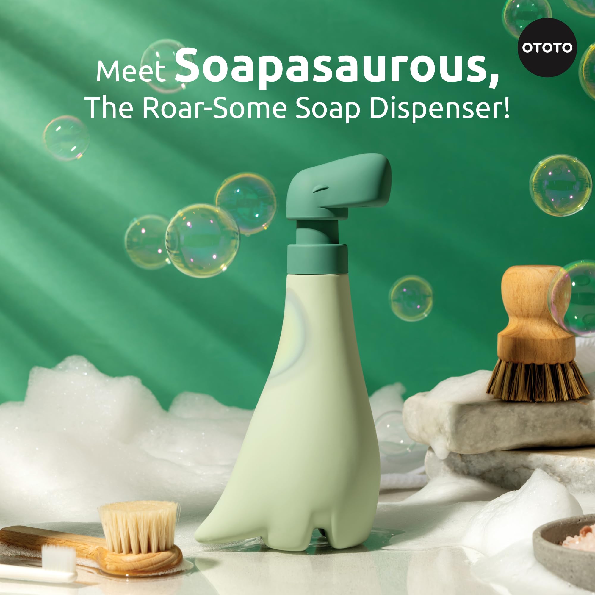 OTOTO New Soapasaurous Dino dozownik mydła do rąk - urocze akcesoria łazienkowe, dozownik mydła w płynie, dinozaur, urocze akcesoria kuchenne, prezenty dla dzieci
