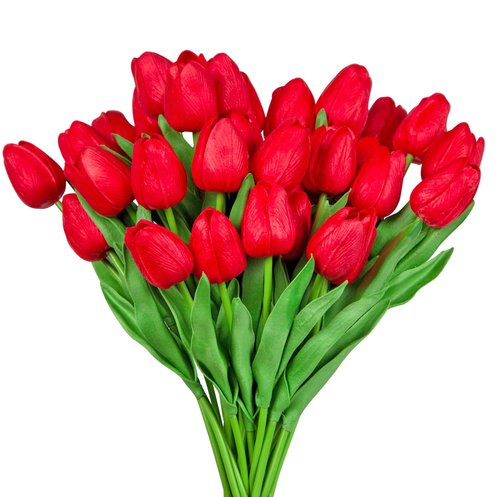 30pcs Flowers Artificial Tulip Silk Fake Flowers 13.4" for Mother's Day Easter Valentine’s Day Gifts in Bulk Home Kitchen Wedding Decorationss (Red)