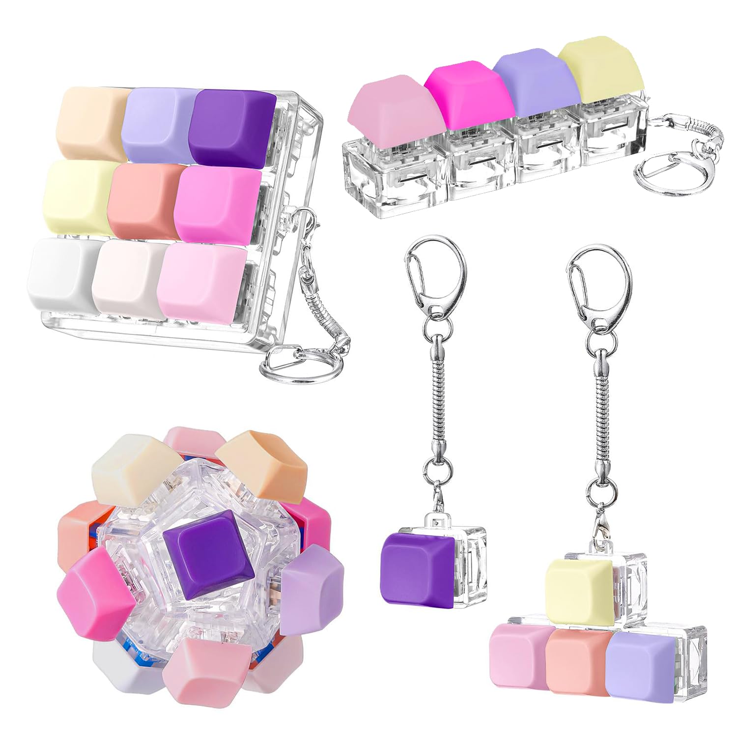 5PCS Fidget Keyboard, Clicky Fidget Keychain Set, Colorful Keyboard Fidget with Keyring for Stress Relief, Portable Keyboard Clicker for Adults School Home Office