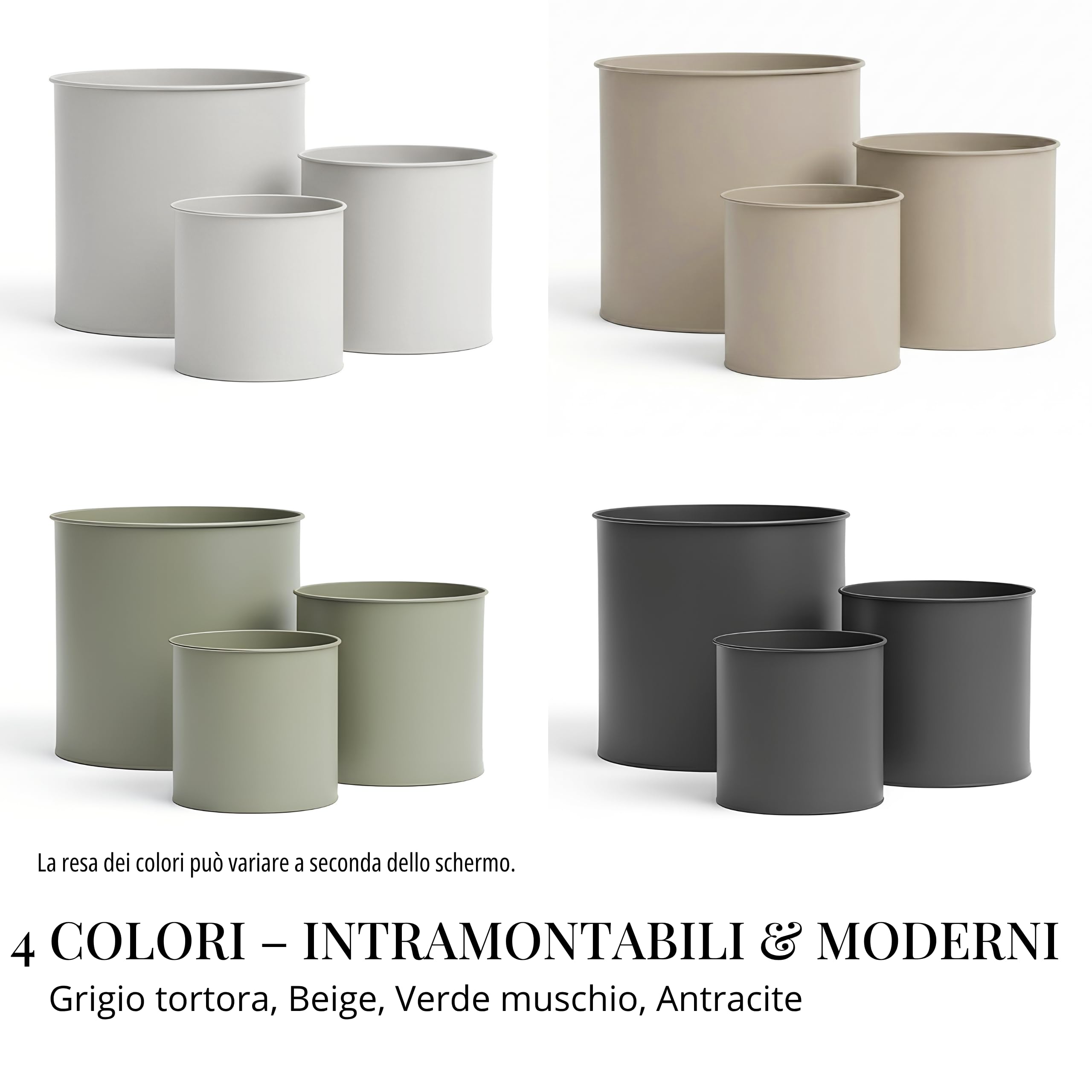Livlig53 Set di vasi da fiori in metallo, vaso da 25 cm di diametro e sovravaso da 30 cm di diametro e sovravaso da 40 cm di diametro, grande vaso per piante da esterno e da interno, prodotto in