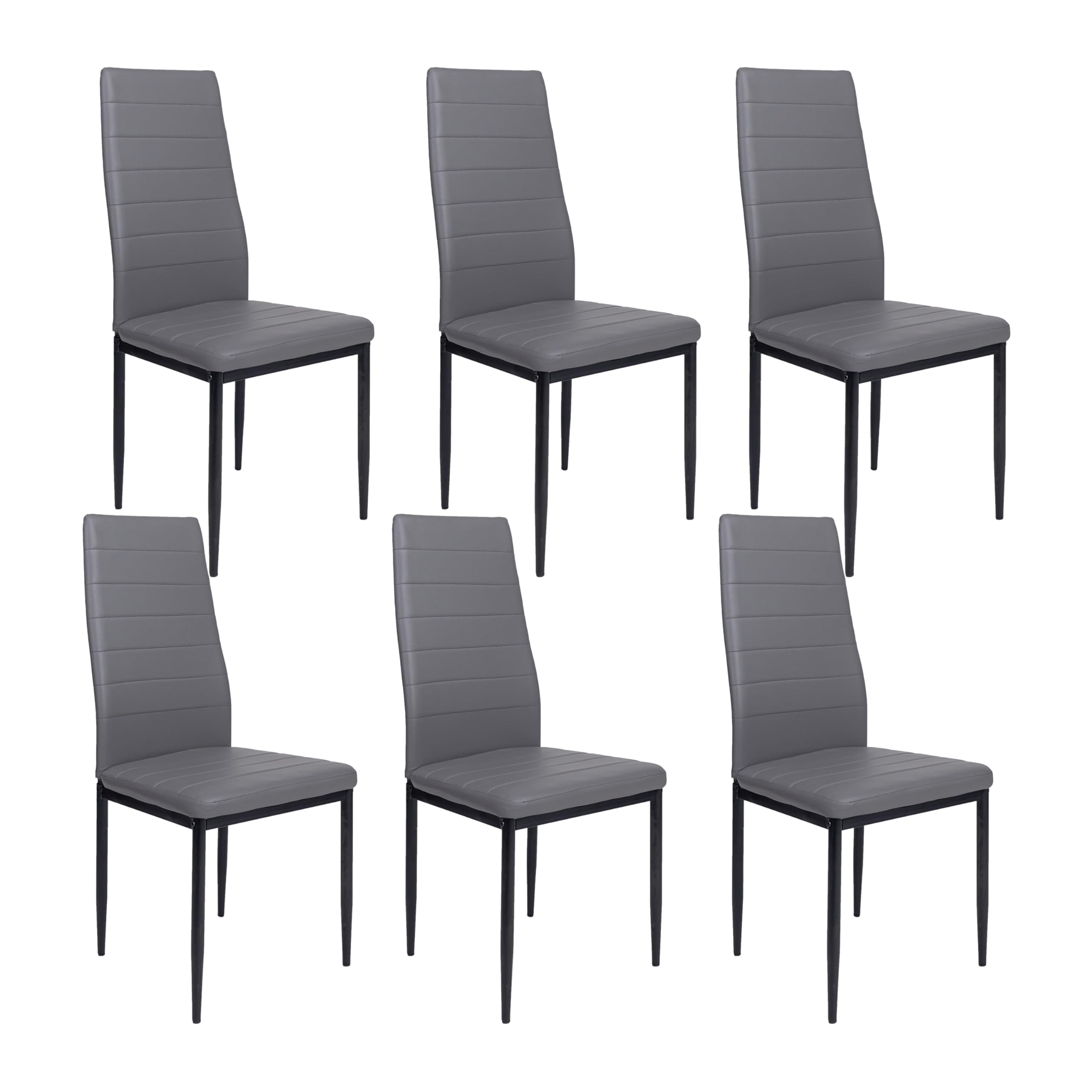 KROKWOOD Oskar Dining Room Chair, Living Room Chair, Office Chair, Metal Legs (Grey, Set of 6)