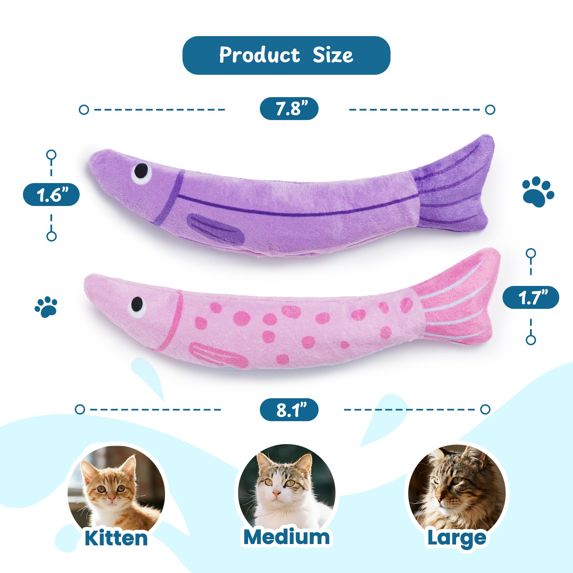 PURETOY Giocattoli per gatti con erba gatta, [9000 mg], giocattoli extra large per gatti da interni, 100% naturale nordamericano, pesce floppy con suono increspato, superficie morbida senza cotone per