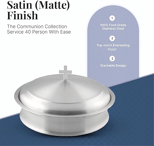 Miniatura 2 de Communion Ware - Bandeja de suministros de platos para servir vino santo con una cubierta para la unión espiritual de la iglesia, acero inoxidable
