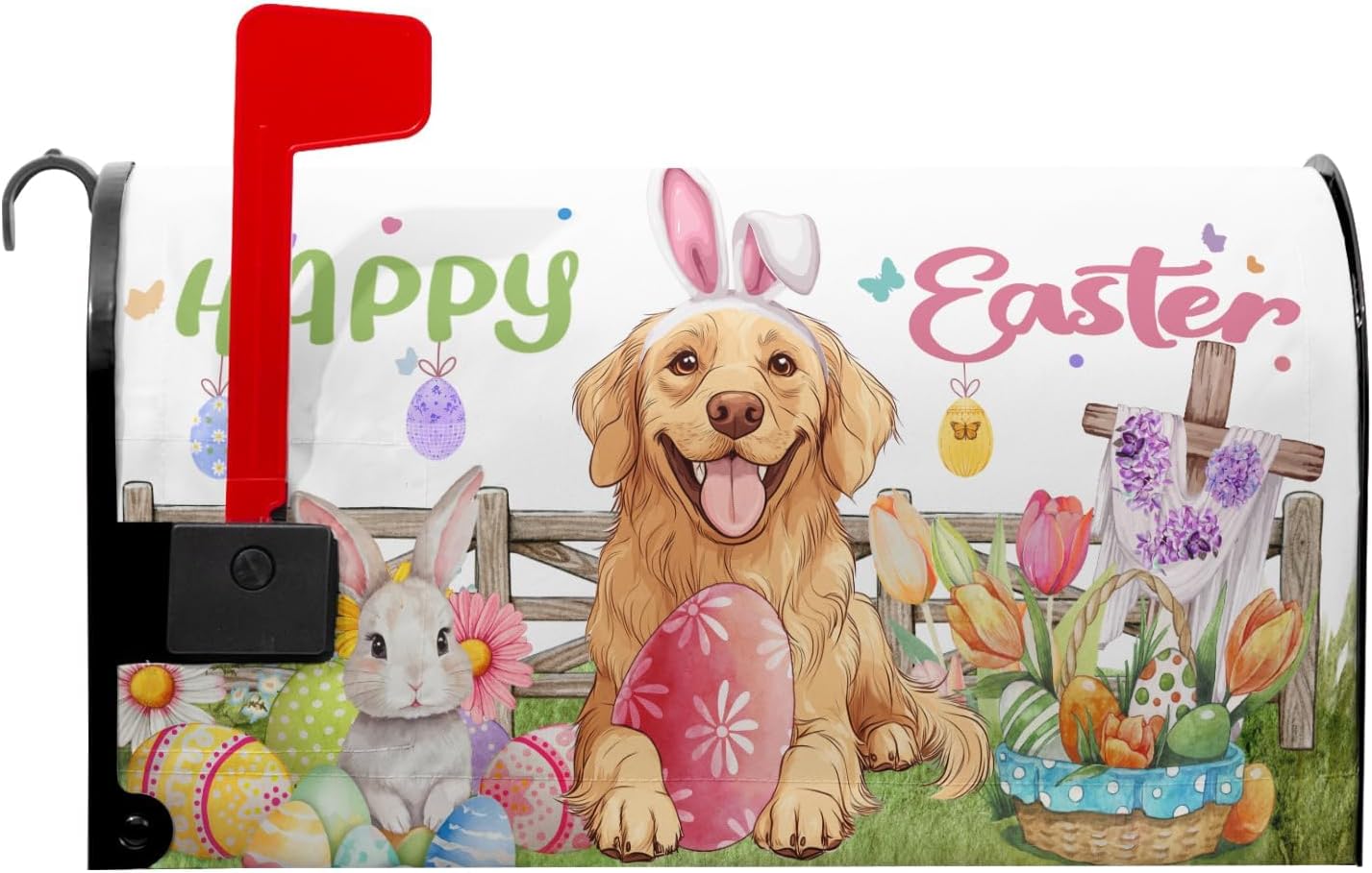 Kawani Happy Easter Mailbox Covers Magnetic Spring Bunny Flower Mailbox Cover Standard Size 18 X 21 Inch Easter He is Risen Wrap Post Letter Box Decorative for Outdoor Home Garden Yard