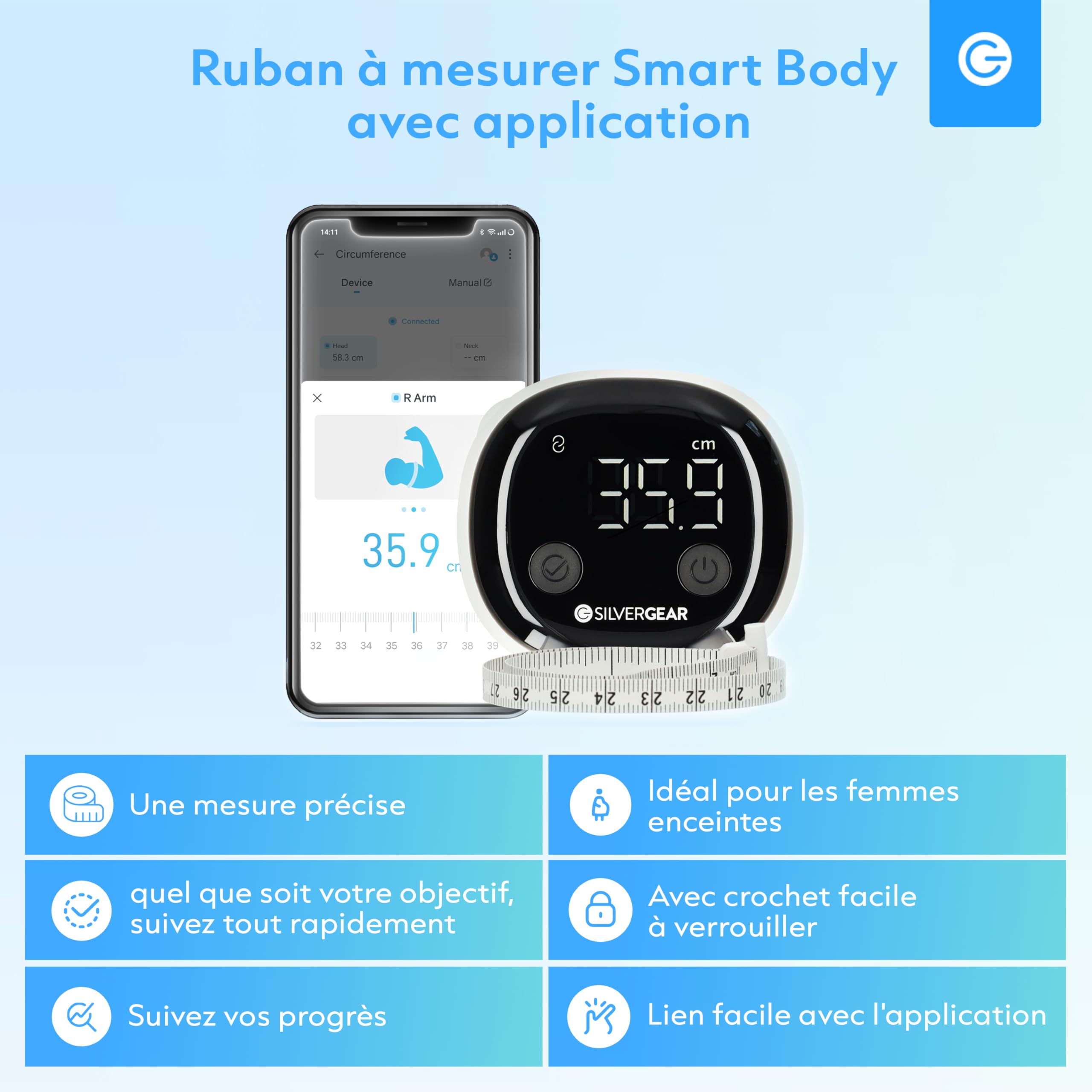 Tape de mesure du corps intelligent avec application