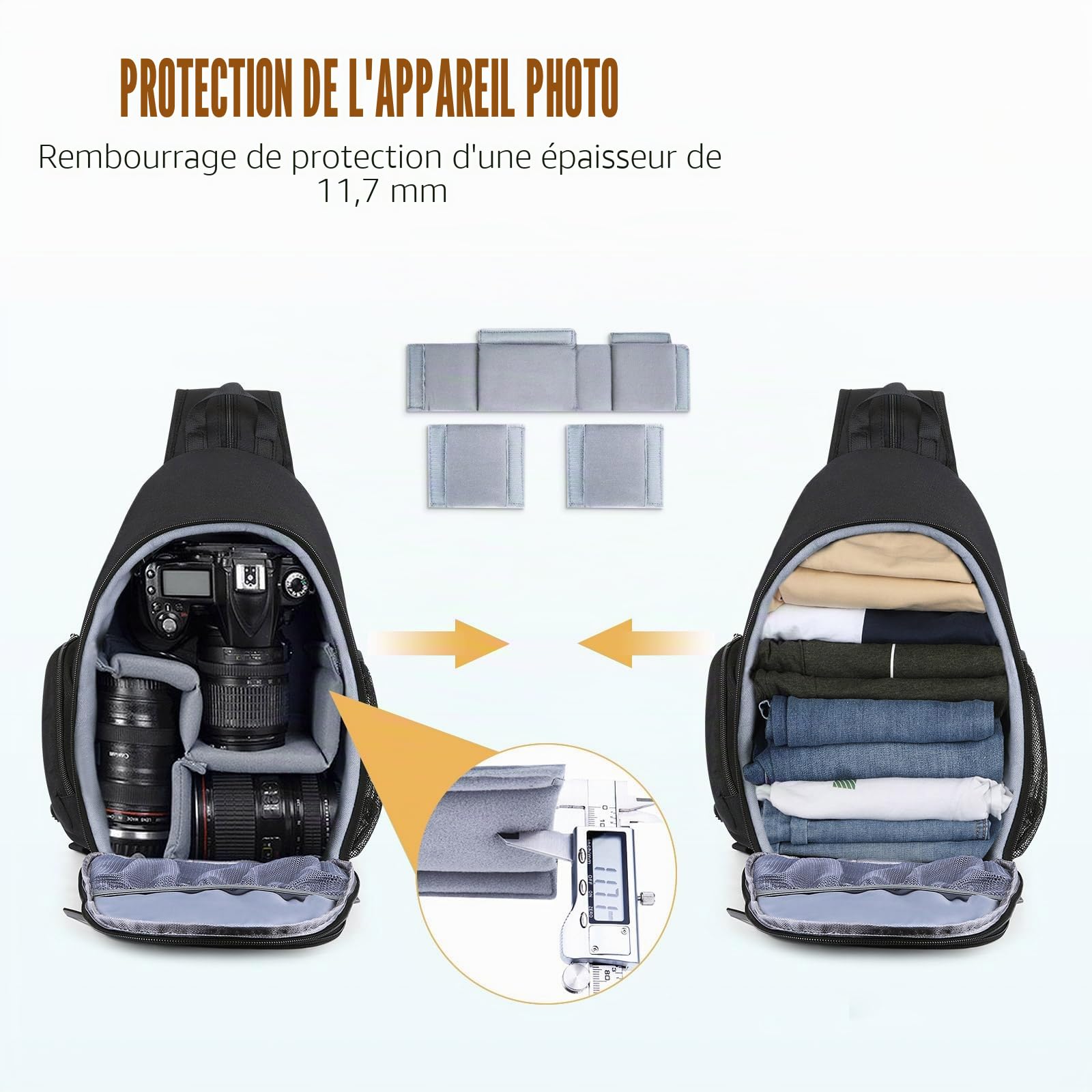 BAIGIO Sac à Dos pour Appareil Photo Sac à Dos Photo Sac à Bandoulière Hydrofuge Compatible avec Les Appareils Photo Reflex 1 DSLR SLR 3 Objectifs Sony Canon Nikon