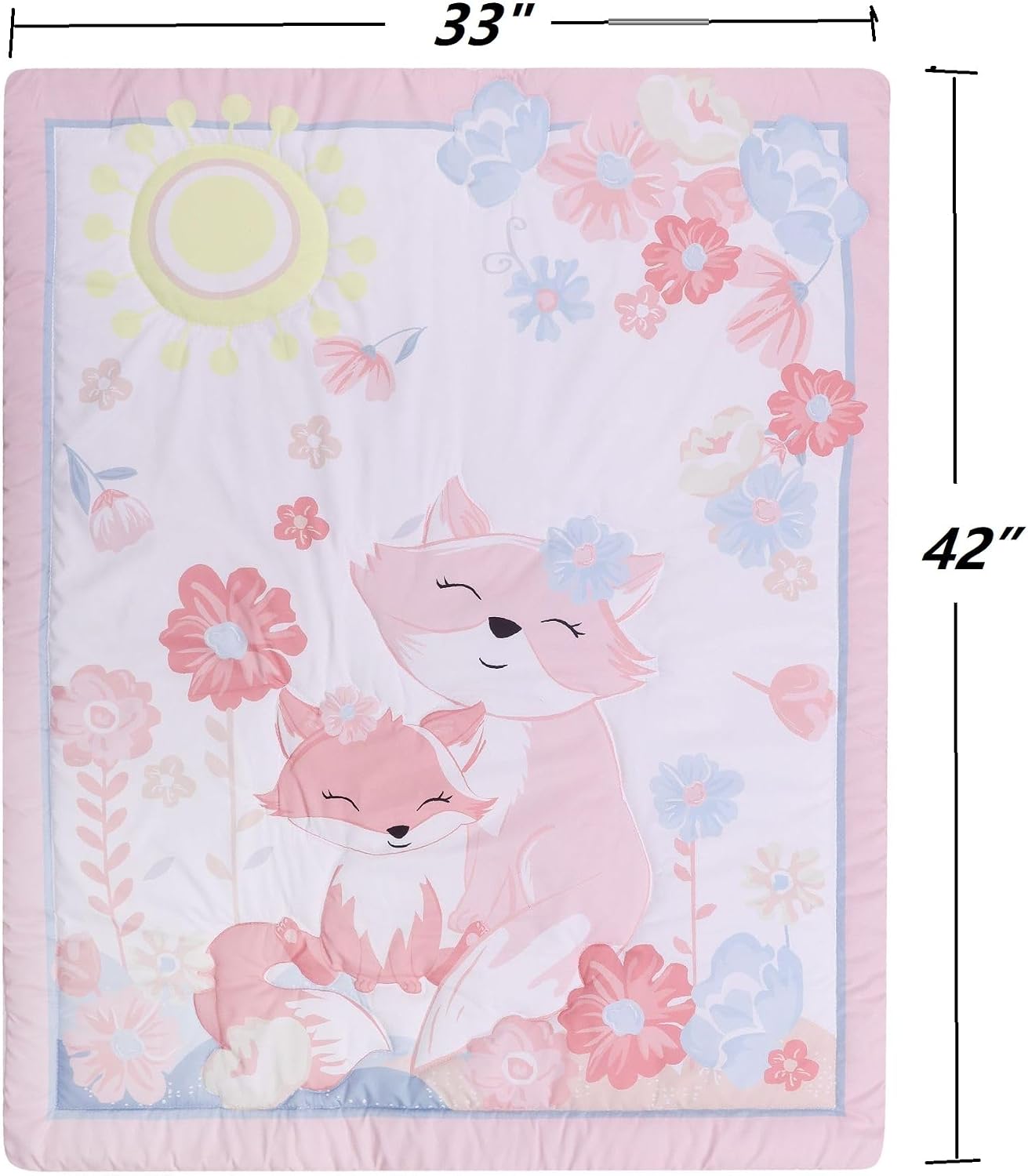 Animals 3pcs Baby Crib Bedding Set (Quilt, Fitted Crib Sheet, Crib Skirt) Pink Nursery Bedding Set for Girls Crib Bedding Sets for Girls (Fox)