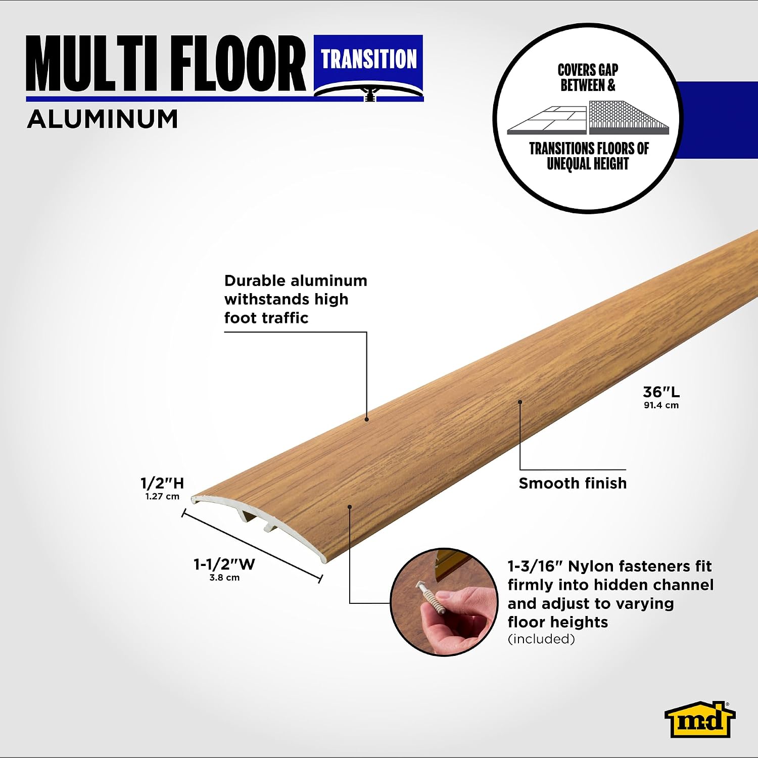M-D Building Products 46141 1-1/2 in. X 36 in. Oak Aluminum Metal Decor® Multi Floor Transition