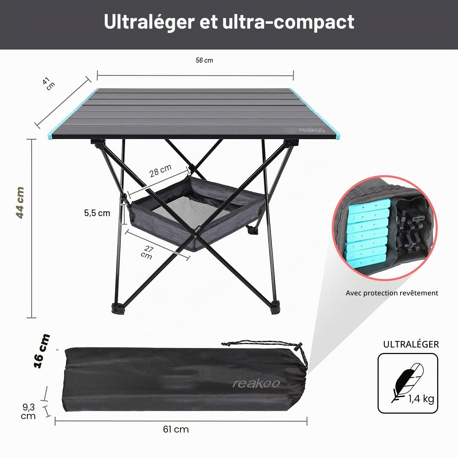 Table Pliante Camping, portable Table de Camping avec plateau en aluminium, Table Exterieur Pliante ultralégère compacte avec sac de transport pour l'extérieur, la plage, le barbecue, les festivals