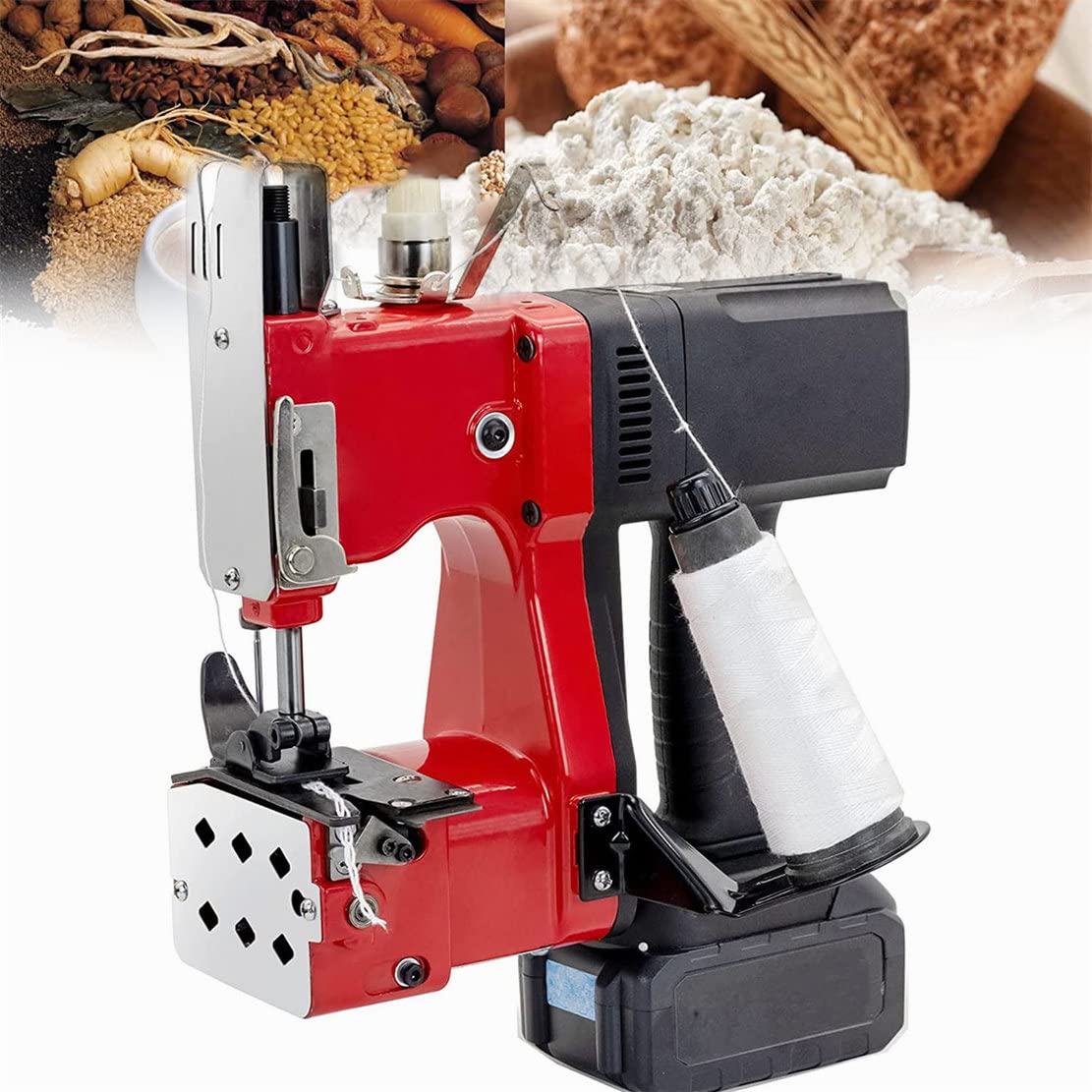 ASerZenith Portable Electric Bag Sealing Machine, Wireless Hand-Held Stitcher For Secure Closure Of Woven And Sack Bags,Red-2X2500Mah