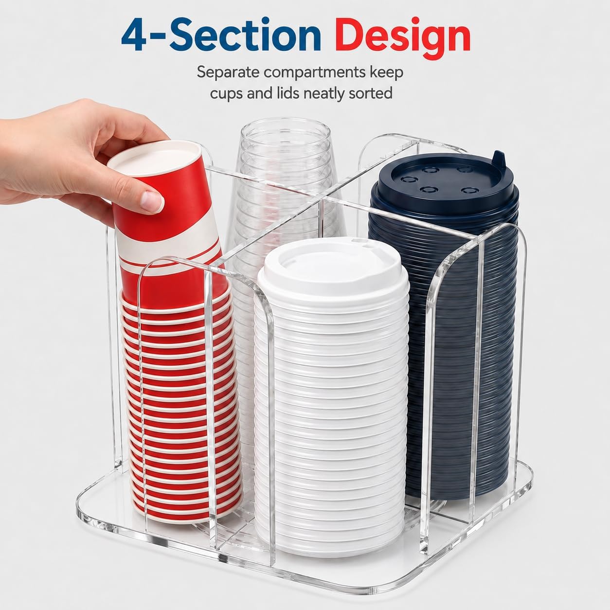 Coffee Cup Holder for Countertop, 4-Compartment Rotating Cup and Lid Holder