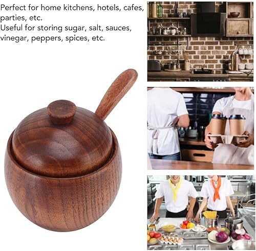 Miniatura 7 de 2 unidades de bodega de sal con tapa y cuchara, caja de madera para sal, tazón de sal de madera, tazón de azúcar, tazones de especias, caja de
