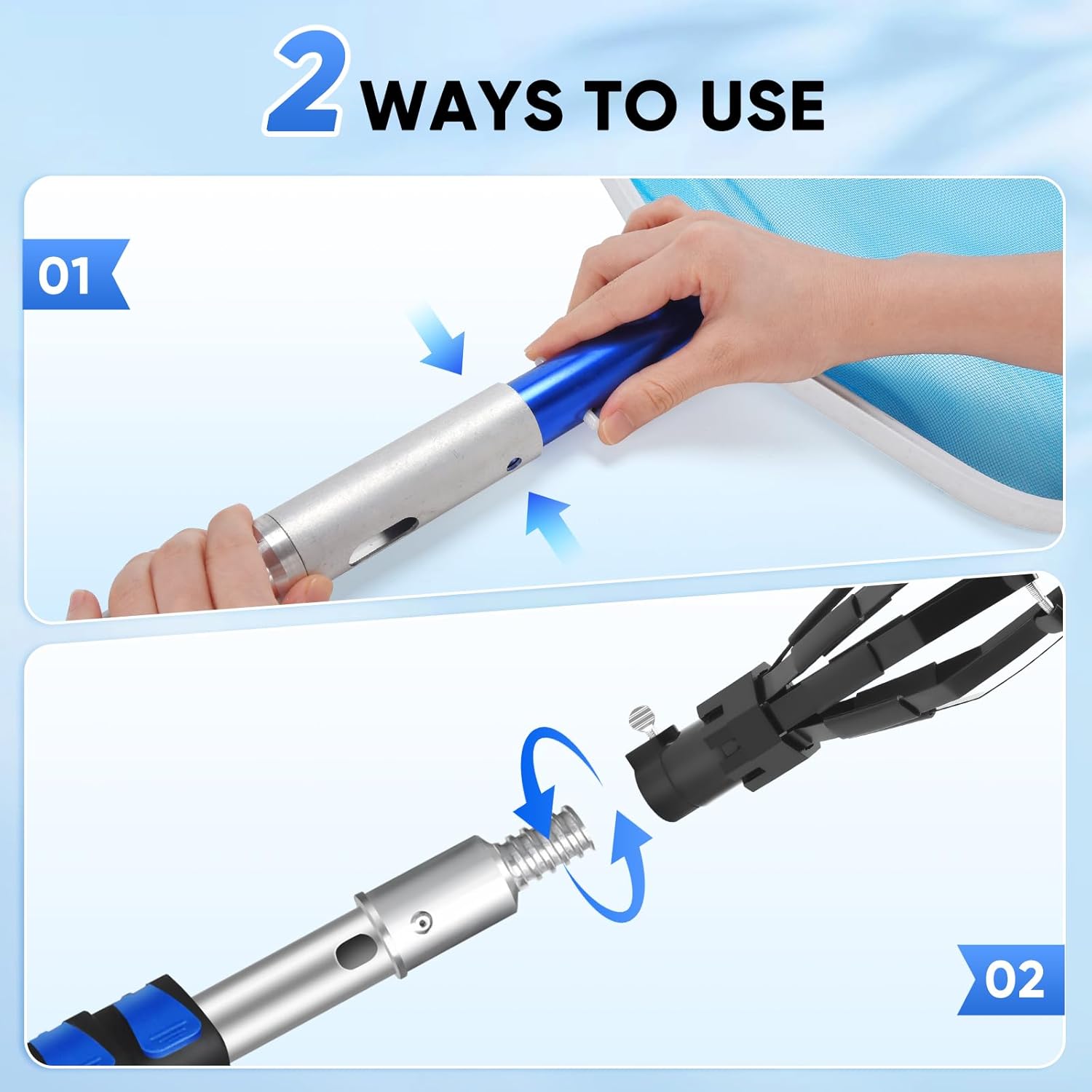 GADFISH Pool Pole Telescopic, 16FT Reach Aluminium Telescoping Pole with 4 Baffle Locks, Universal Extension Pole for Skimmer Nets, Rakes, Brushes and Vacuum Heads -Swimming Pool Cleaning Tools