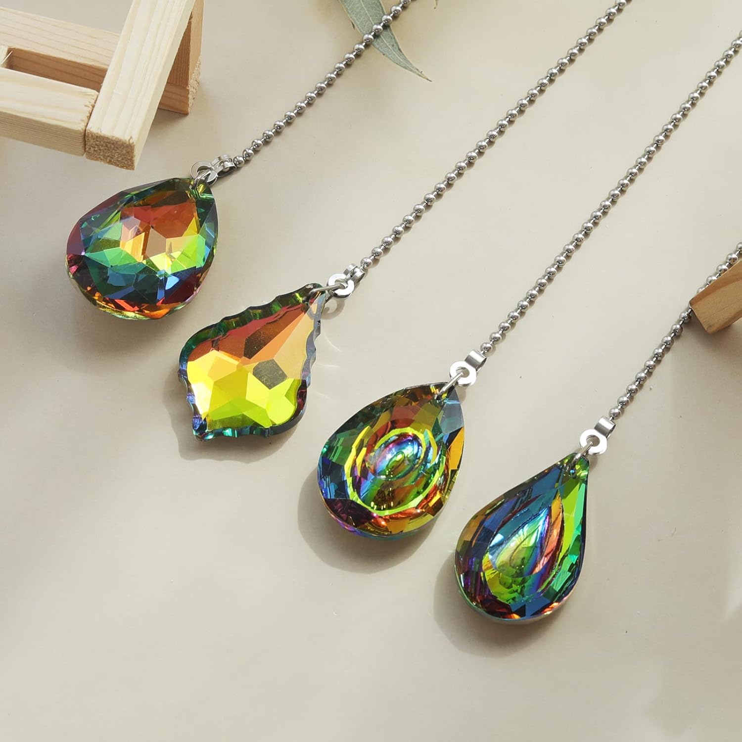 4 Pieces Crystal Ceiling Fan Pull Chain Rainbow Maker Pull Chain Extension with Connector