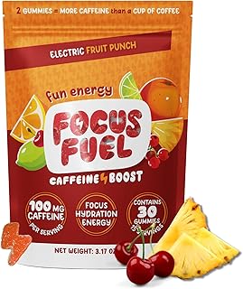 FocusFuel Energy Chews – Fruit Punch Flavor (15 Servings) – 100mg Caffeine + L-Theanine + B12, Magnesium – Boost Focus & Energy – No Crash or Jitters