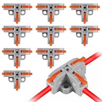 10PCS Lever Wire Connectors, T Shape Out Quick Wire Connectors, Electrical Lever Nuts Wire Connectors Push-in Conductor Terminal Block AWG 28-12