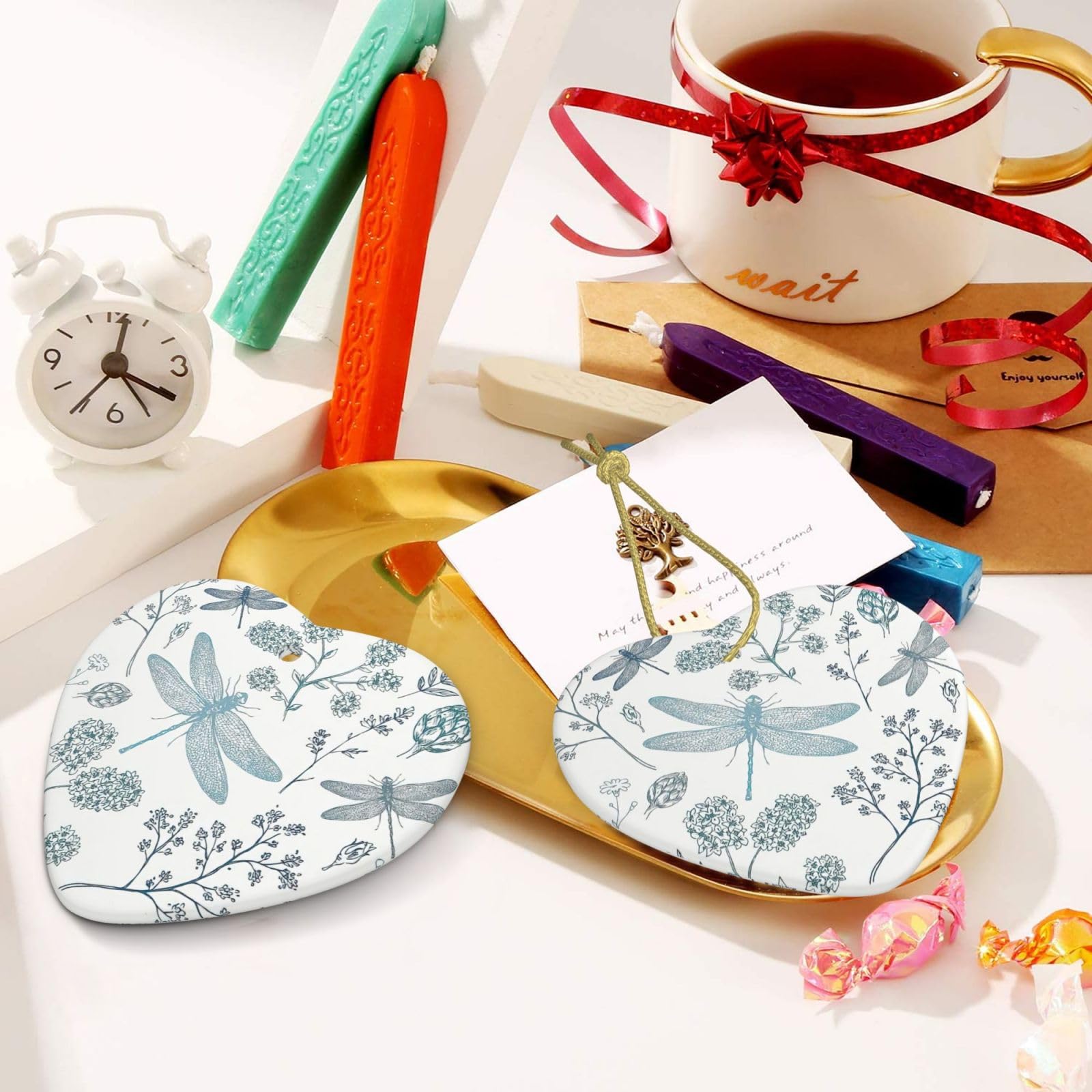 Décoration De Noël En Forme De Cœur En Céramique Blanche – Pendule Personnalisable, Cordon Doré Inclus, Pour Sapin Et Déco Intérieure - 5
