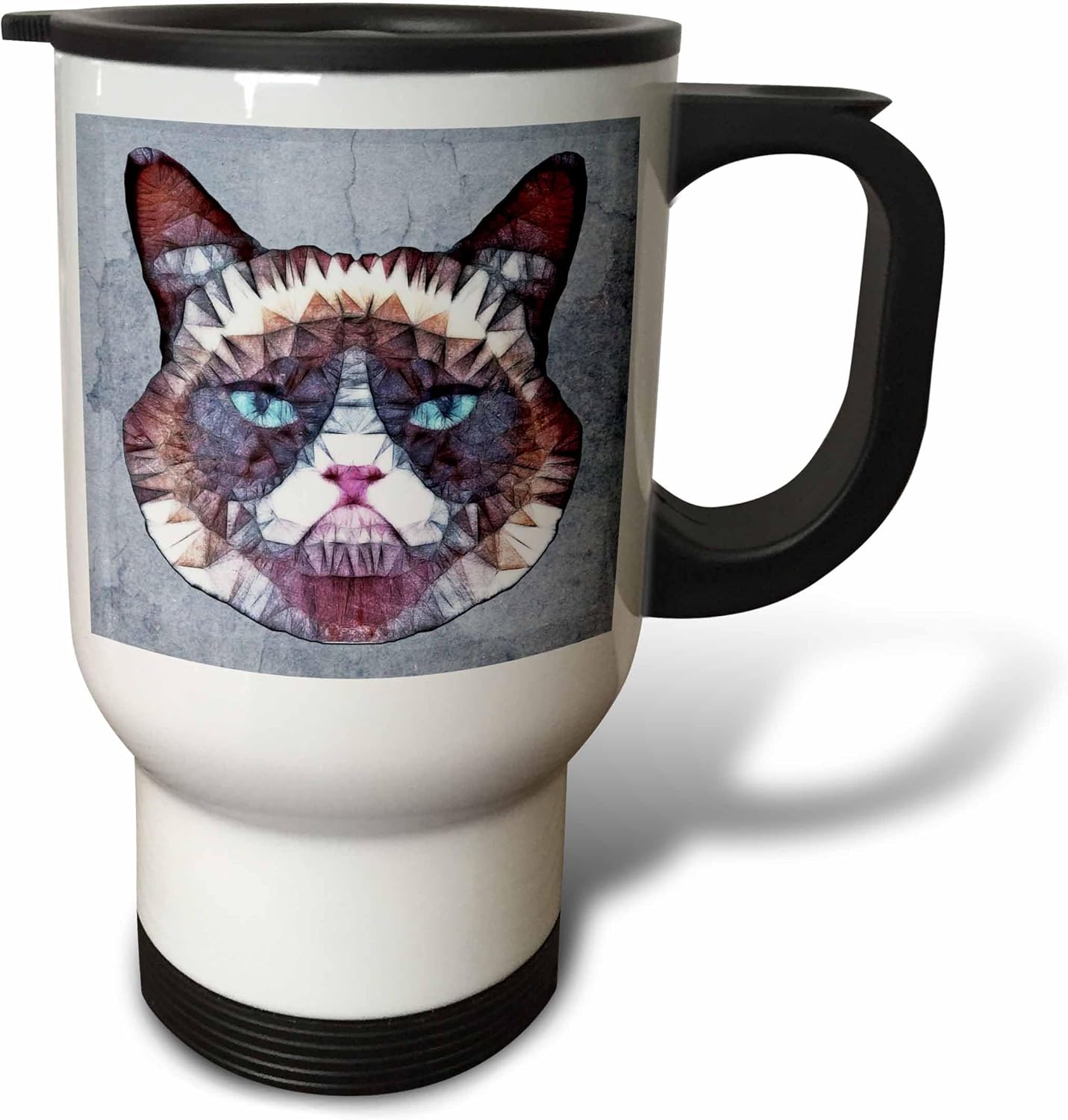 3dRose Abstract Cat Travel Mug, 14 oz, White