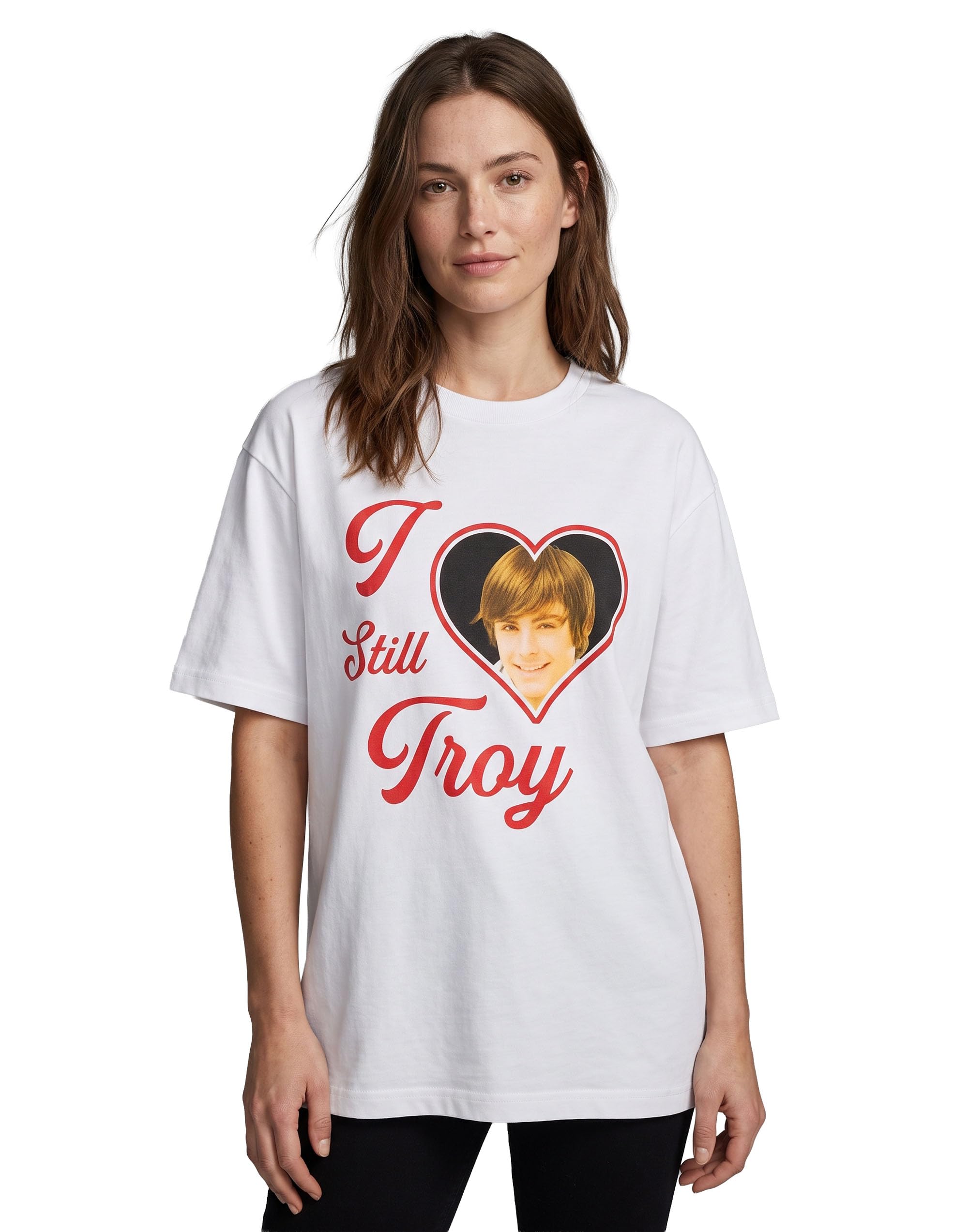 Disney Women's White High School Musical Troy Short Sleeve Graphic Tee | I Still Love Troy Unisex Adults T-Shirt | Crew Neck Casual Wear | Movie Theme Merch