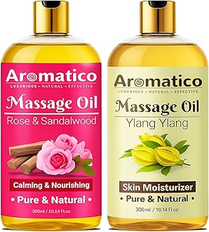 AROMATICO Rose Sandalwood & Ylang-Ylang Massage Oils Pack of 2. For Mood Upliftment, Muscle Relaxation & Skin Nourishment, 100% Natural, Non-Sticky - 300ml.