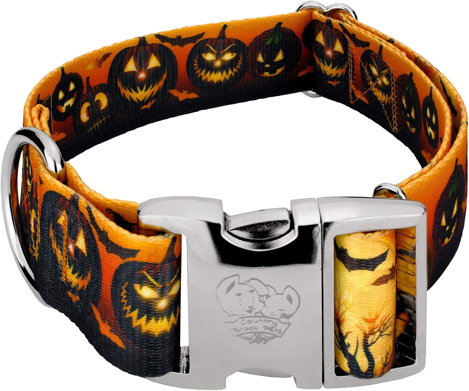 Country Brook Petz - HossFit Jr Wide Premium Dog Collar - Halloween Collection Featuring Spooky Designs (Midnight Fright, Large)
