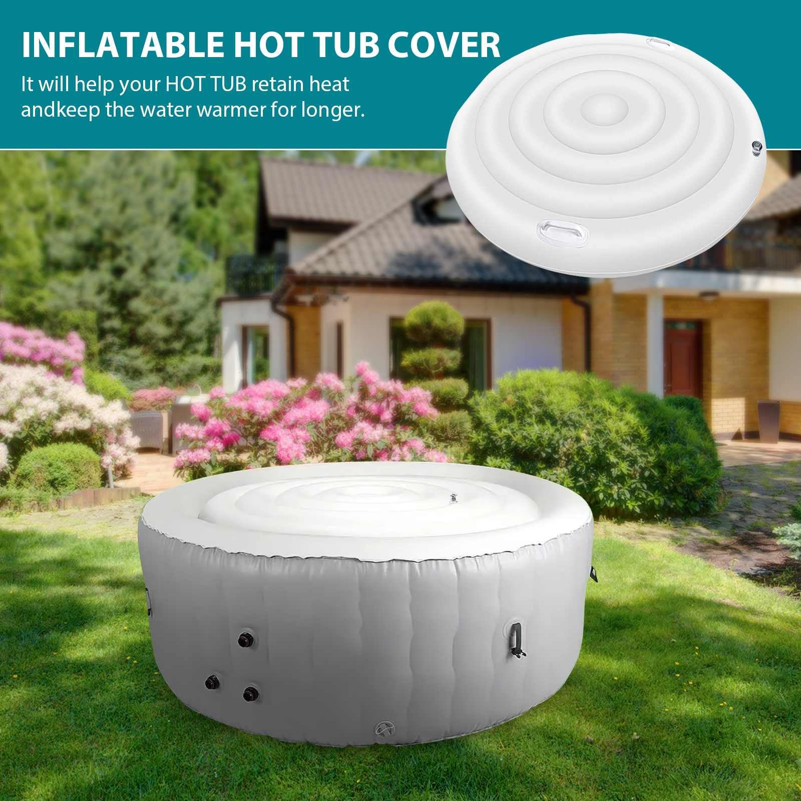 Couverture de Spa Gonflable Ronde,Couverture de Spa à économie d'énergie pour Spa,avec Valve de gonflage et de dégonflage Rapide et Facile,Coupe-Vent, imperméable, Anti-Neige et isolée (Round 145cm)