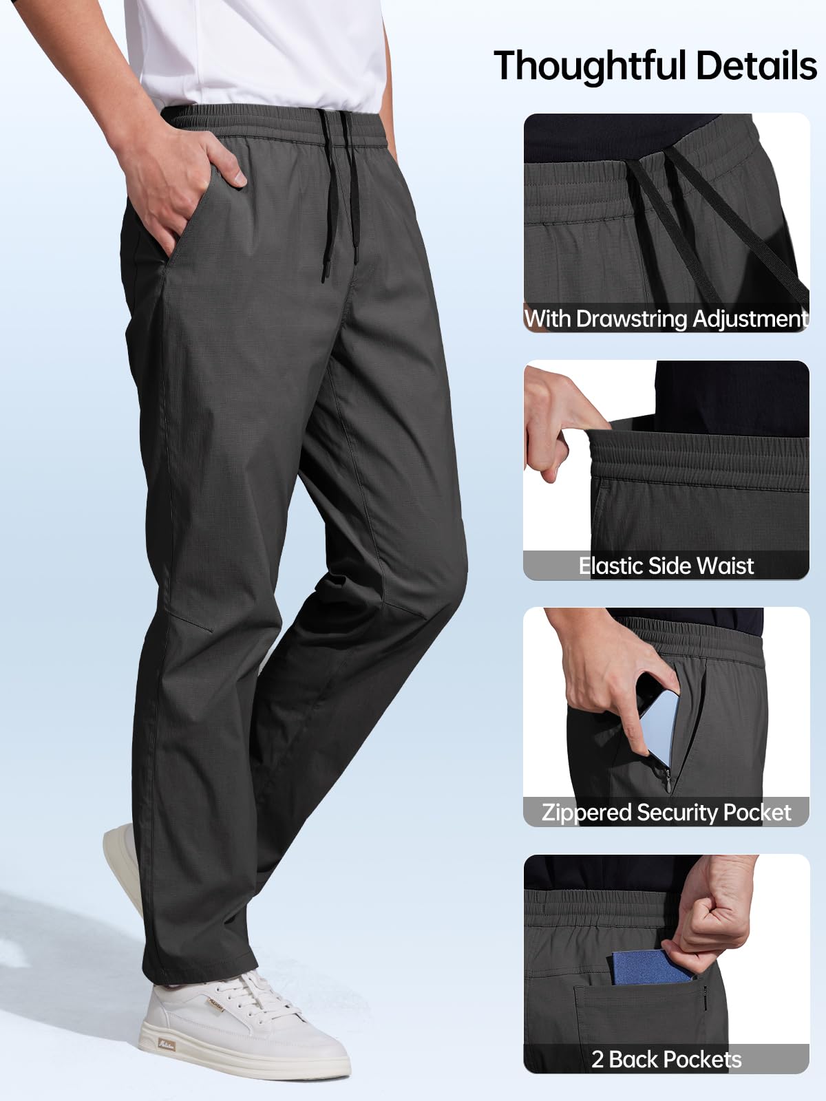 FREE SOLDIER Pantaloni sportivi da uomo con elastico in vita leggera resistente all'acqua ad asciugatura rapida per escursioni all'aperto