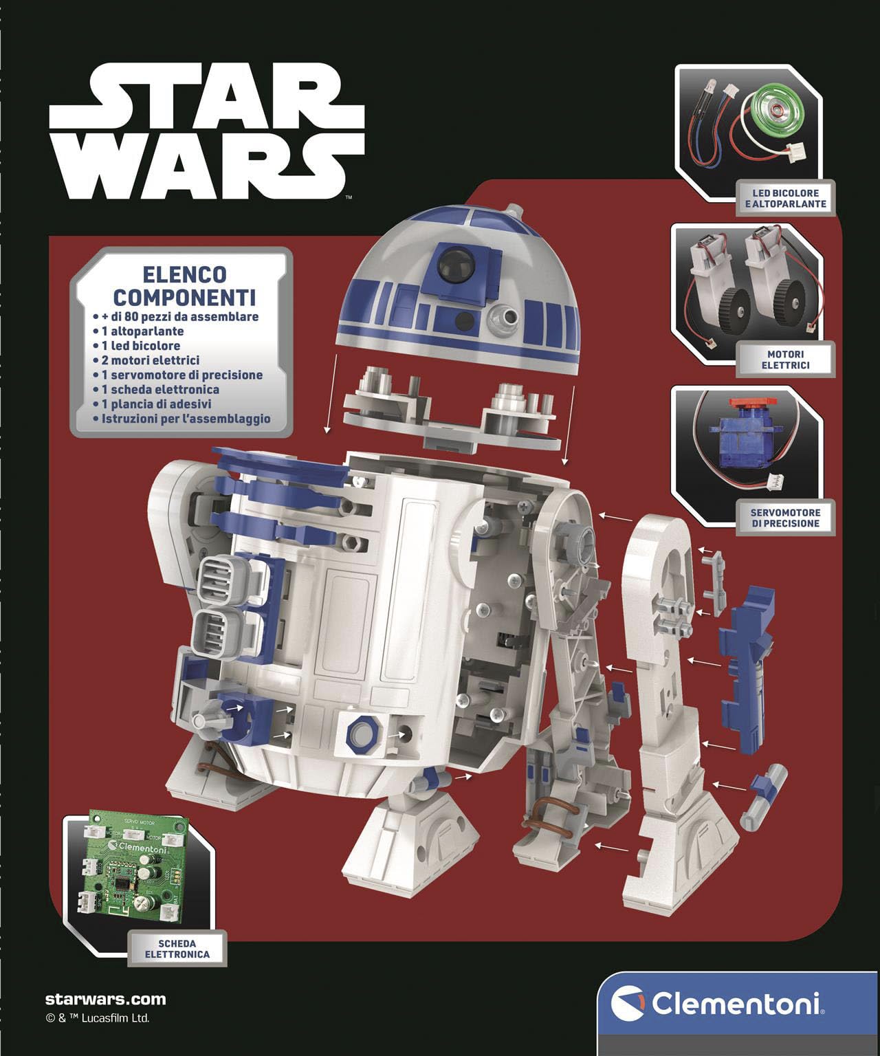 Clementoni - Star Wars R2D2, Kit di Robotica per Costruire e Programmare R2D2, Stimola Abilità Logiche, Lingua Italiana, 19438