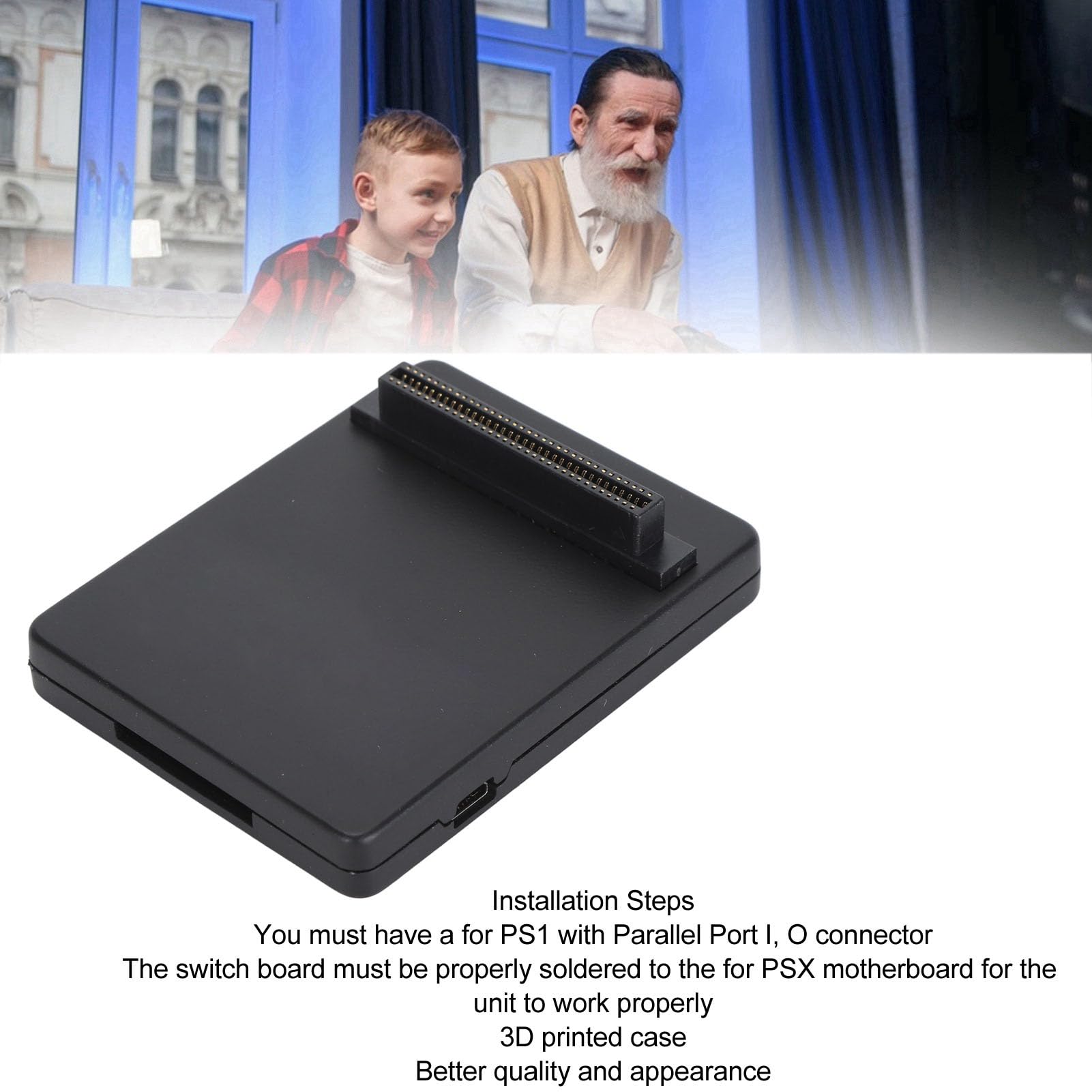 Akcesoria do Gier Retro na konsolę, Zestaw Emulatora Napędu Optycznego, Etui z Nadrukiem 3D, Wersja Klonowa, Obsługa Karty Pamięci dla SCPH 1000 dla SCPH 7503 (BLACK)