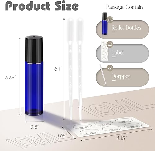 Miniatura 38 de ZEJIA Botellas enrollables de 0.3 fl oz para aceites esenciales, paquete de 24 botellas de vidrio enrollables, botella de perfume recargable