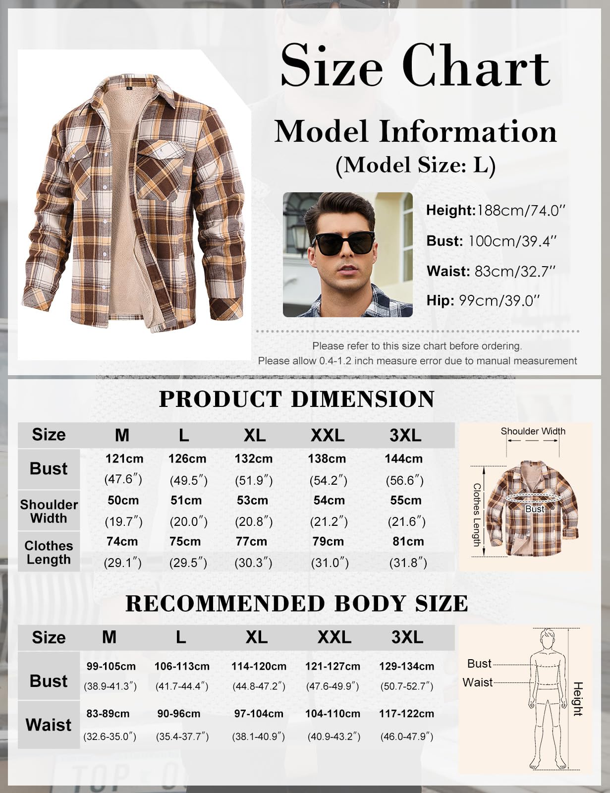 Svanco Chaquetas Hombre Térmica Chaqueta Camisa De Franela Forro Polar A Cuadros Suave Sherpa Forro Leñador Espeso Abrigo Con Bolsillos Casual Invierno Caliente Chaquetas De Trabajo M-XXL