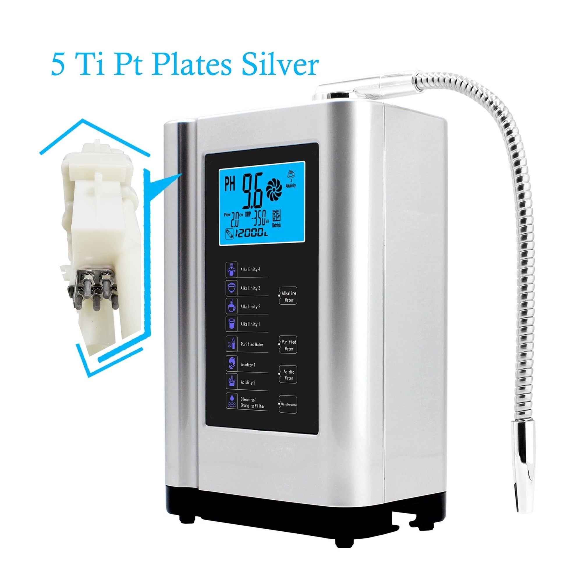 Filtro bajo fregadero, Purificador de máquina generadora de hidrógeno ionizador de agua alcalina, produce PH 3,5-10,5 de filtro de agua de ácido alcalino for el hogar(Blauw,5 Ti Pt plates)