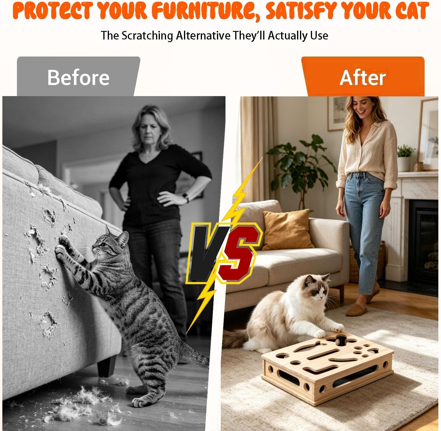 2026 New Cat Scratch Puzzle Enrichment Box, Large Interactive Nail File Box with Sandpaper Liner, Stress-Free Alternative to Nail Clippers & Grinders, with Catnip Toys